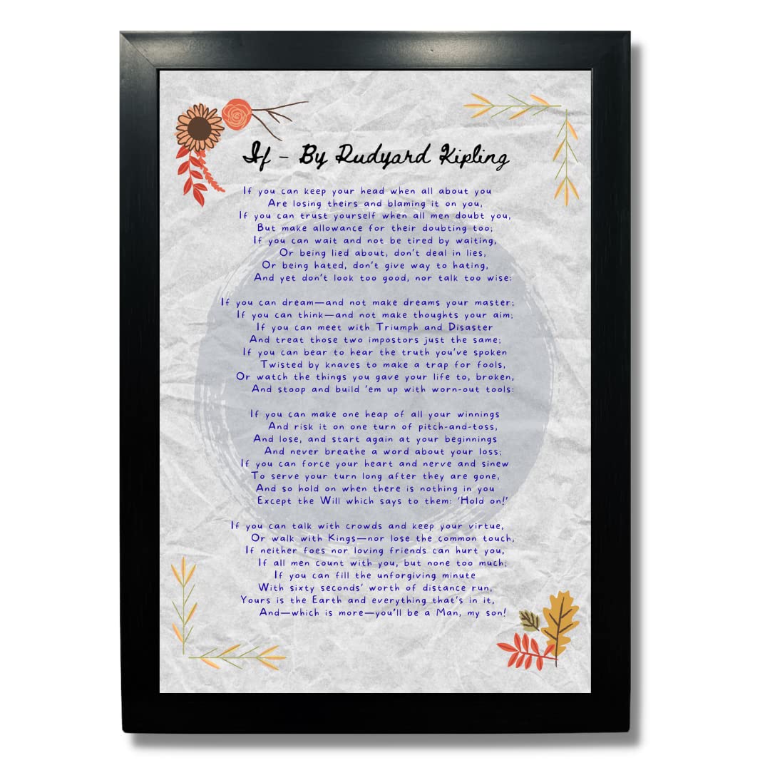 Kagaz Kala - If Poem By Rudyard Kipling - Motivational Poem Wall Posters Framed Quotes For Bedroom Living - Room Decor Poetry Gi