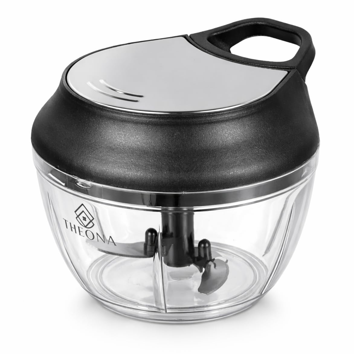 Theona Manual Hand Chopper | Pull String Vegetable & Onion Chopper | 3 Sharp Stainless Steel Blades | Bpa Free Container | Kitch