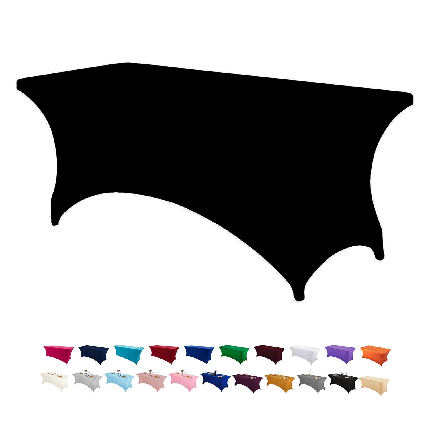 Peomeise 2Pcs 6Ft Spandex Table Cover Rectangular Stretch Spandex Tablecloth (Black,6Ft)