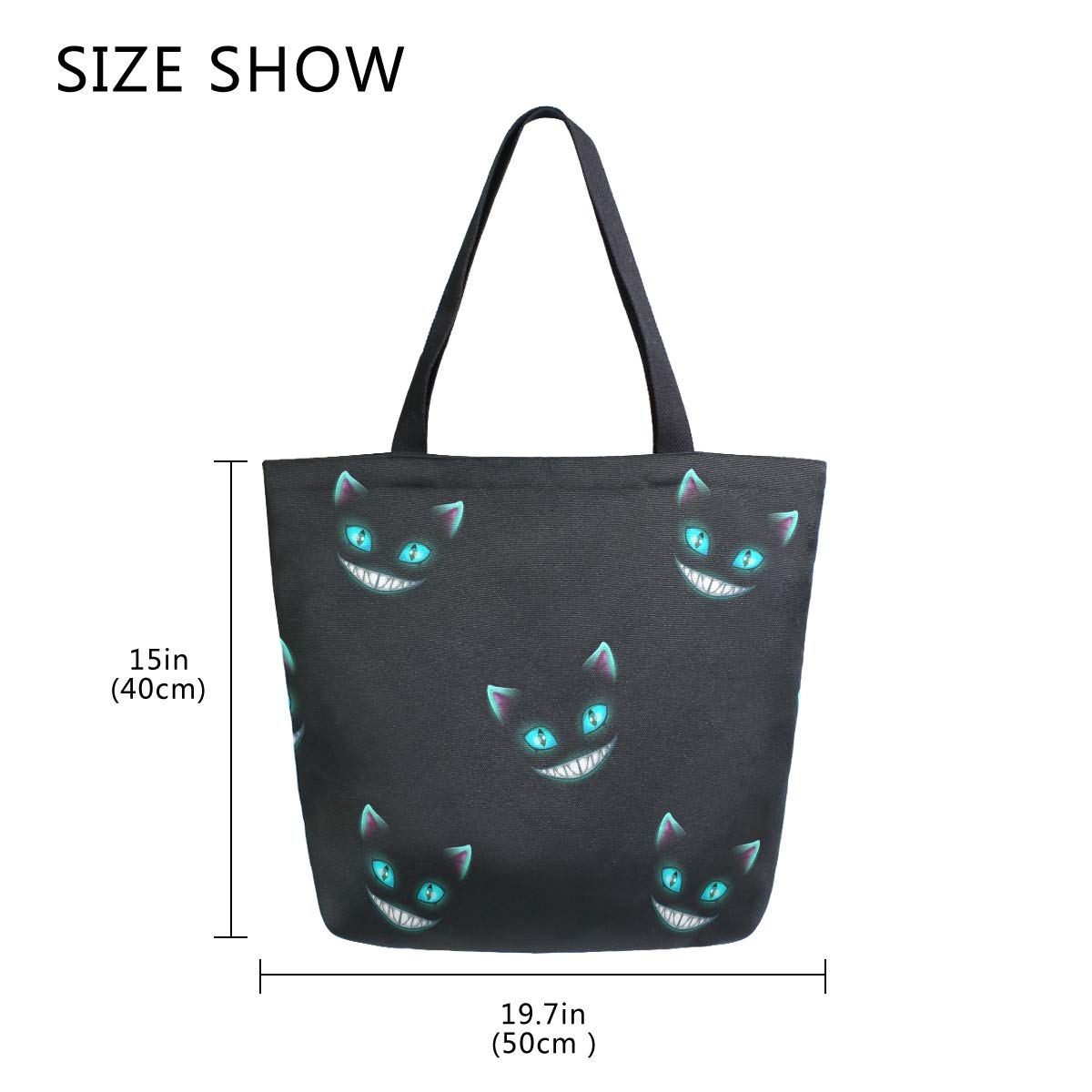 Zzwwr Stylish Funny Cheshire Cat Pattern Extra Large Canvas Beach Travel Reusable Grocery Shopping Tote Bag Portable Storage Han