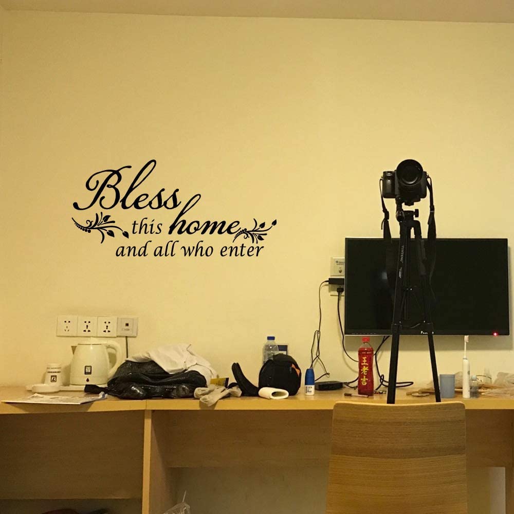 Decaltor Bless This Home And All Who Enter - Vinyl Wall Decal Entryway Living Room D  Cor Art Letters Quotes Stencil
