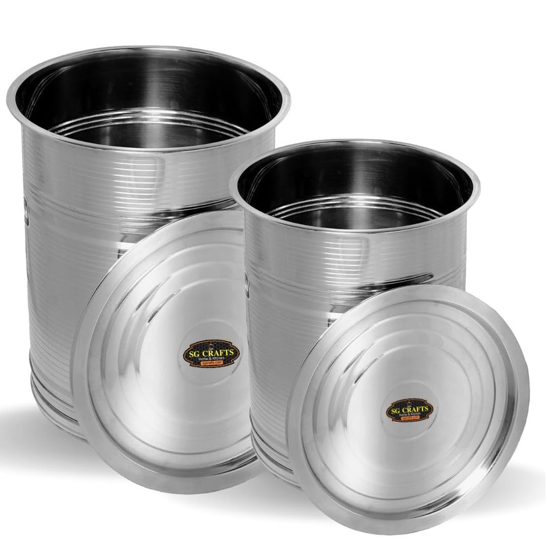 Sg Crafts Steel Rice Storage Container Set Of 2 | Steel Kothi | Steel Storage Box | Steel Drum | Steel Pawali | Water Storage Dr