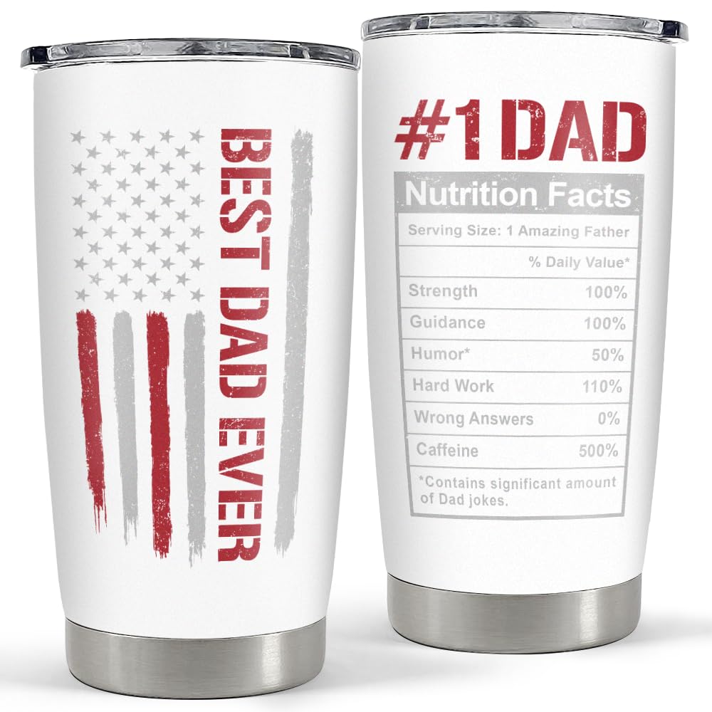 SANDJEST Best Dad Ever 20oz Insulated Tumbler with Lid for Father - Double-wall Insulated Stainless Steel Mug - Coffee Cup for O