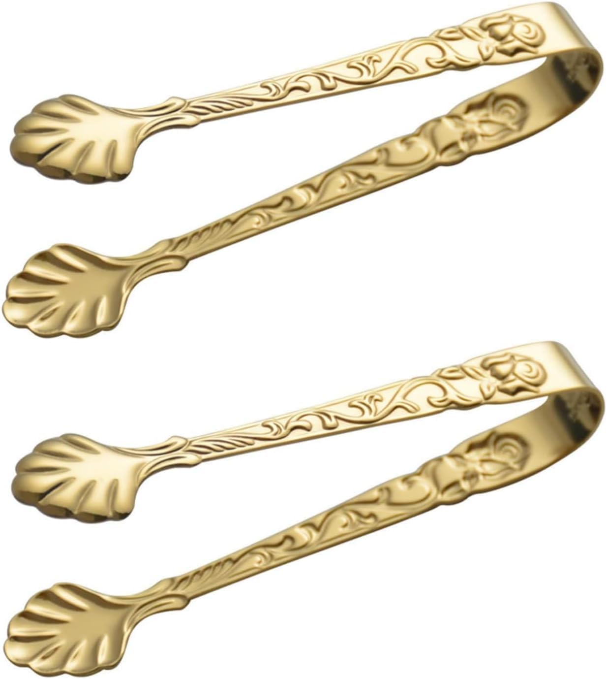 2 Pcs Gold Mini Serving Tongs, Vintage Rose Relief Handle Ice Cube Clips Sugar Tongs, Stainless Steel Sugar Cube Tongs, for Tea 