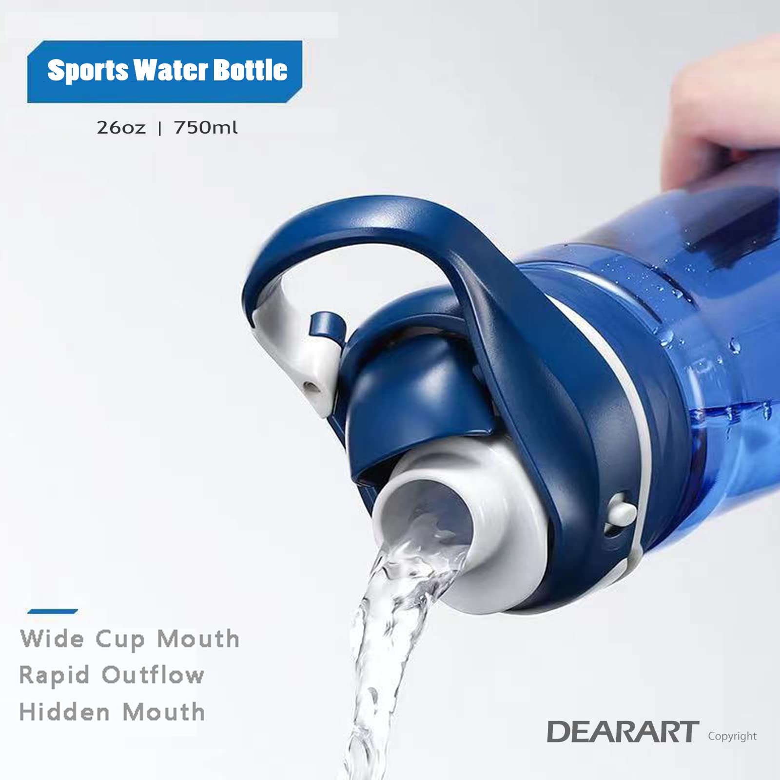 DEARART 26oz Blue Water Bottles With TRITAN  BPA FREE  Leakproof and One Hand Operation  Drink Quickly