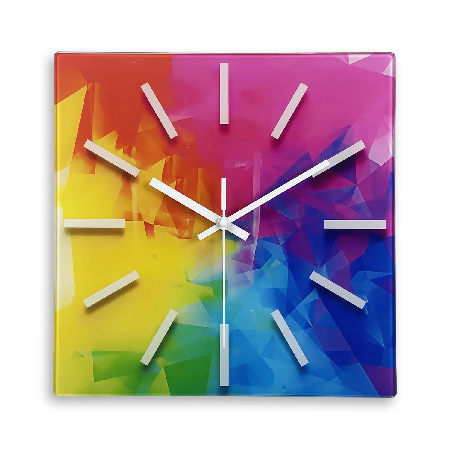 Constantplanet Square Glass Wall Clock Silent Non-Ticking - Analog Wall Clock Battery Operated 14 Inch - Colorful Wall Clock For