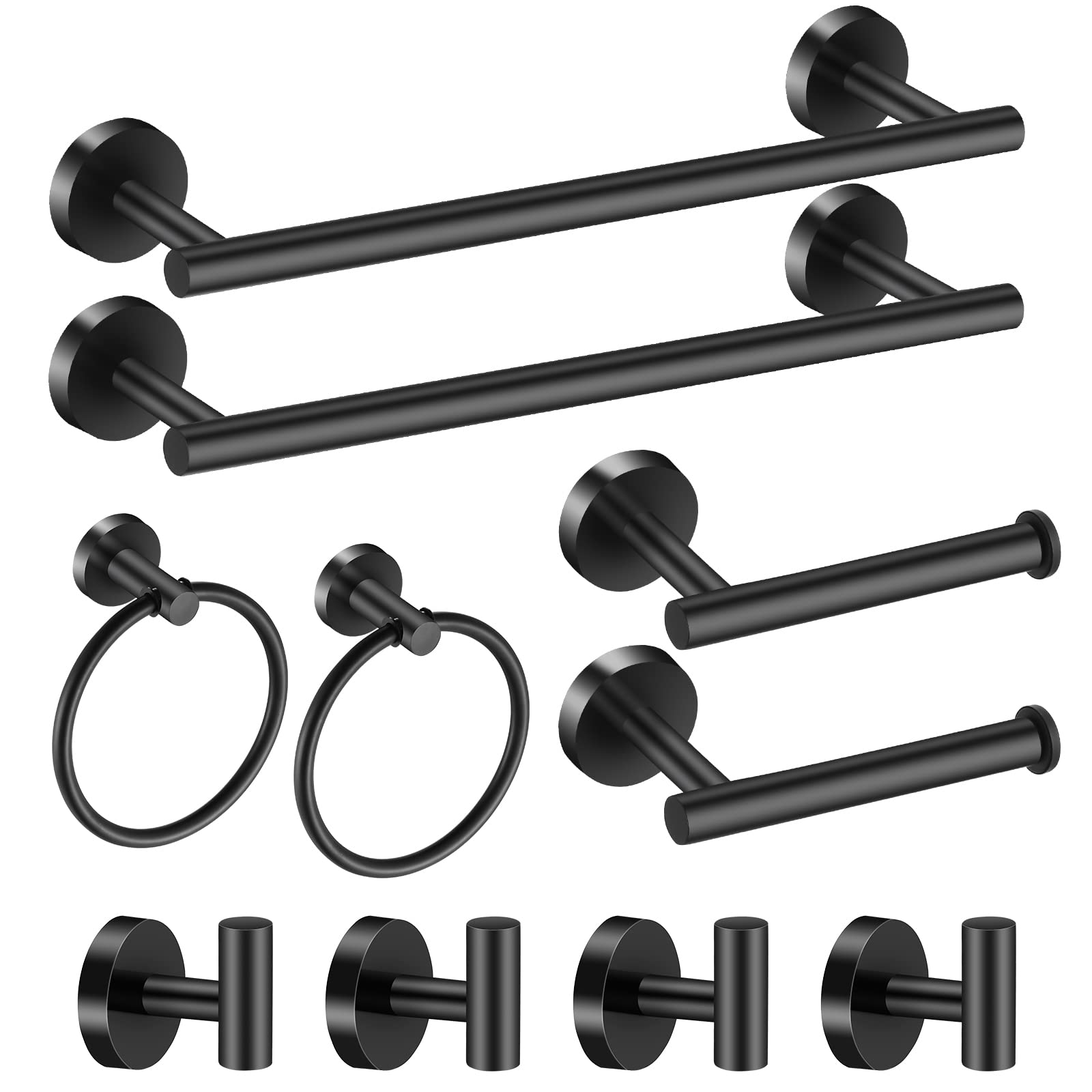 Hinmood Bathroom Hardware Set Black 10 Pieces, Towel Bar Set Matte Black Stainless Steel Towel Rack Set Includes 2Pcs 16 ' ' Tow