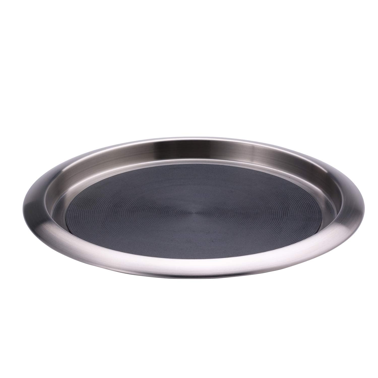 Service Ideas Tr1412Sr Tray With Top And Bottom Built In Non-Slip Rubber Inserts, 12'' Round, Dishwasher Safe, Stainless Steel