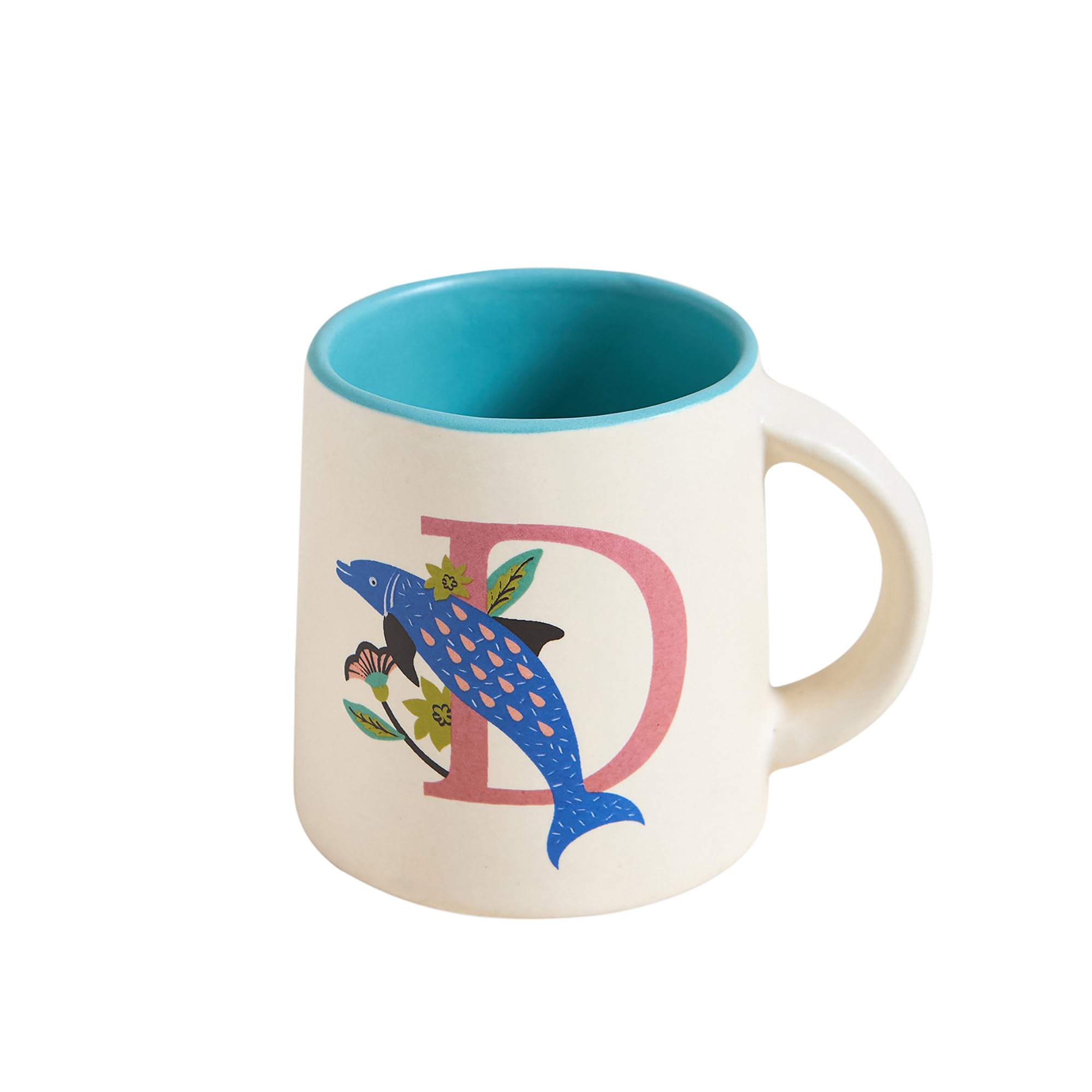 Chumbak Alphabet Mug D, Alpaca Print Ceramic Monogram Cup, Personalized Coffee and Tea Mug, Stoneware, Microwave and Dishwasher 