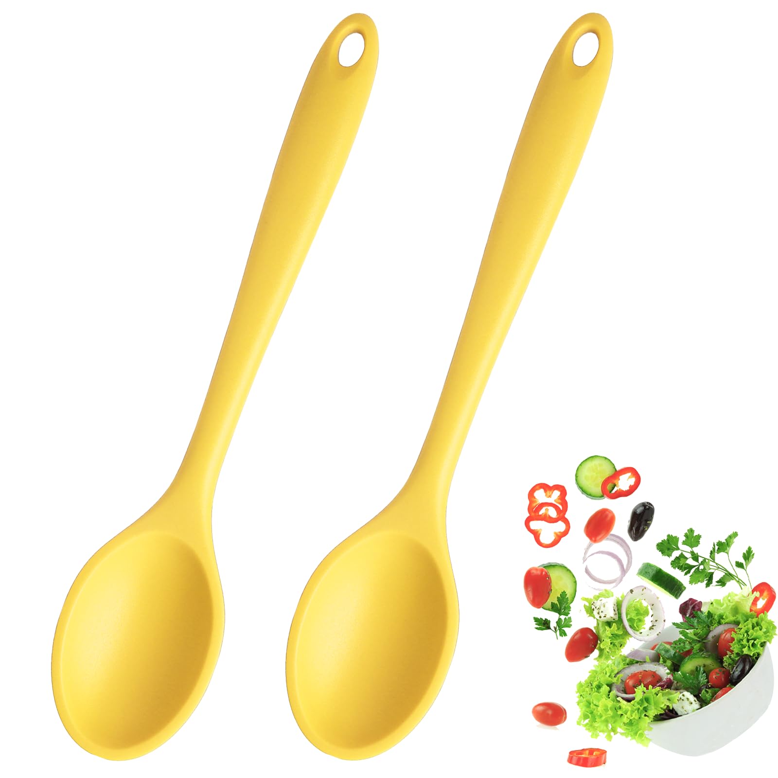 Auvotuis 2 Pcs Silicone Spoons for Cooking, Yellow