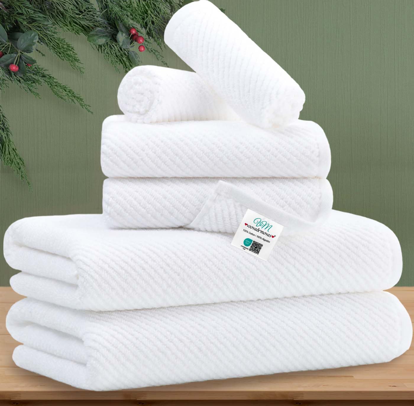 White Towels Bathroom Sets - 100% Cotton | Quick Dry | Lightweight | Thick, Hotel Quality 6Pcs Towel Set, 2 Large Bath 30''X56''