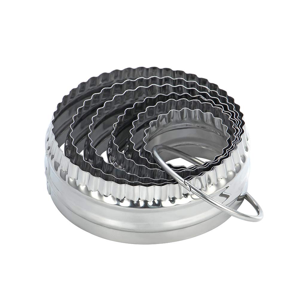 Surgehai Fluted Cookie Cutters- Round Biscuit Cutters Set Of 6 Pieces, Double Sided Fluted And Plain Edge Cookie Cutters, Stainl