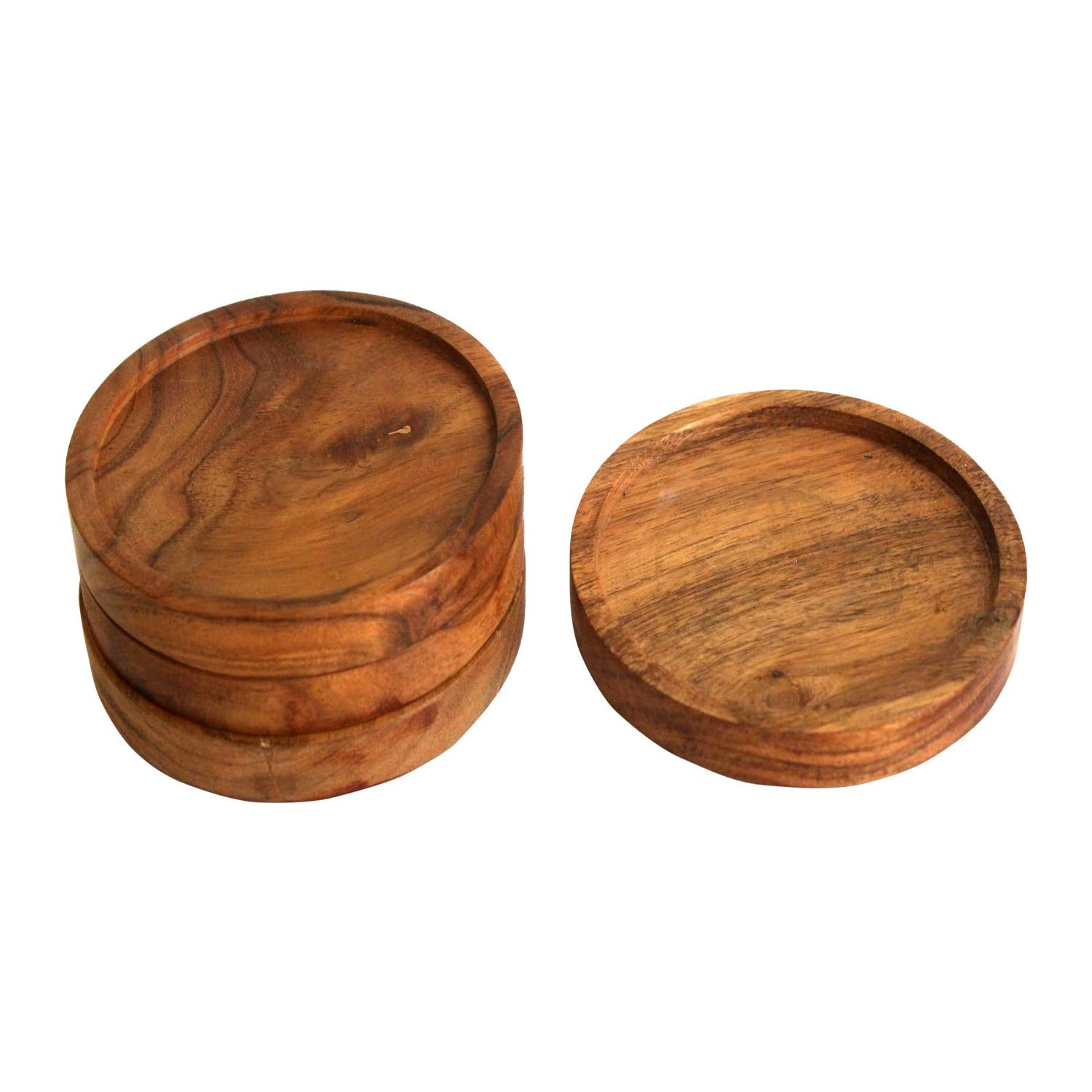 Kaizen Casa Wooden Coasters for Drinks - Natural Acacia Wood Drink Coaster Set for Drinking Glasses  Tabletop Protection for Any Table Type  Set of 4