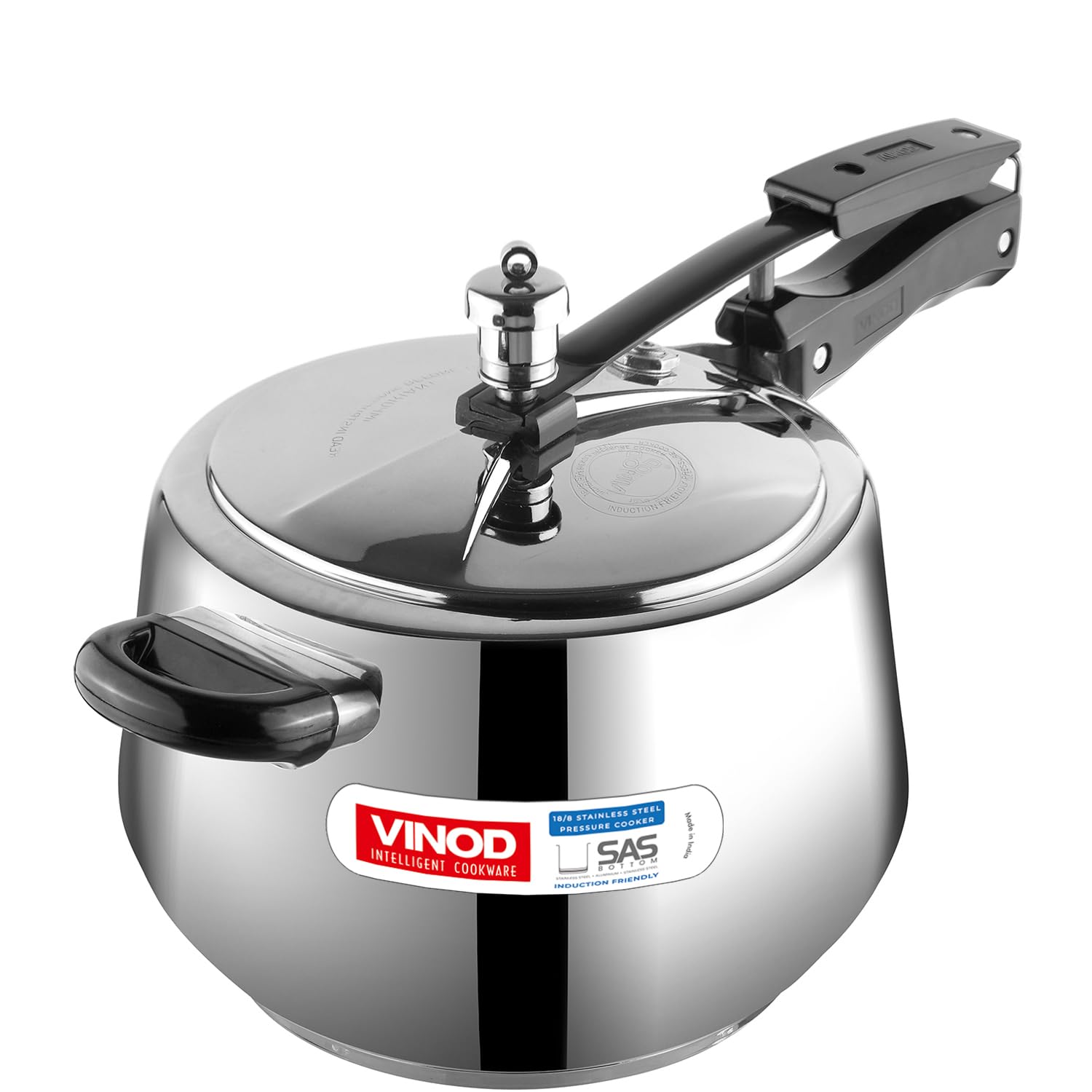 Vinod Europa Stainless Steel Inner Lid Pressure Cooker - 5 Litre | Handi Shape | Sandwich Bottom Cooker | Induction And Gas Base