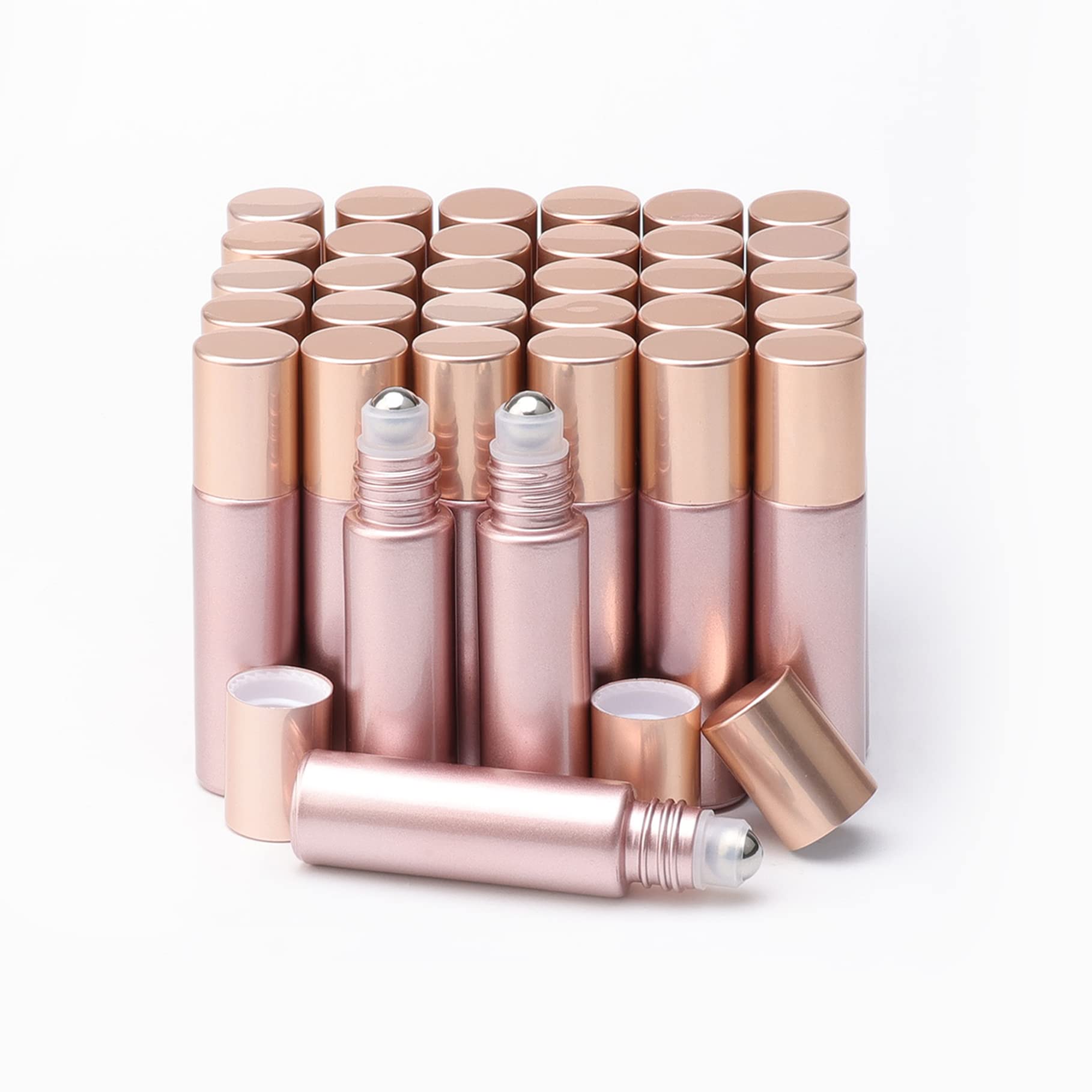 JIUWU 33 Pack 10ml Empty Refillable Small Glass Roller BottlesRose Gold