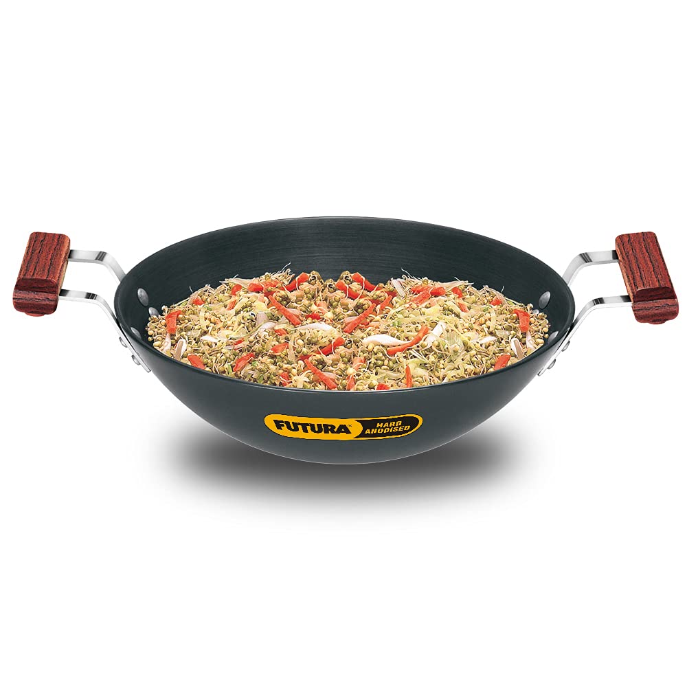 Hawkins Futura 3.75 Litre Deep Fry Pan, Hard Anodised Kadai, Flat Bottom Kadhai, Black (Ad375)