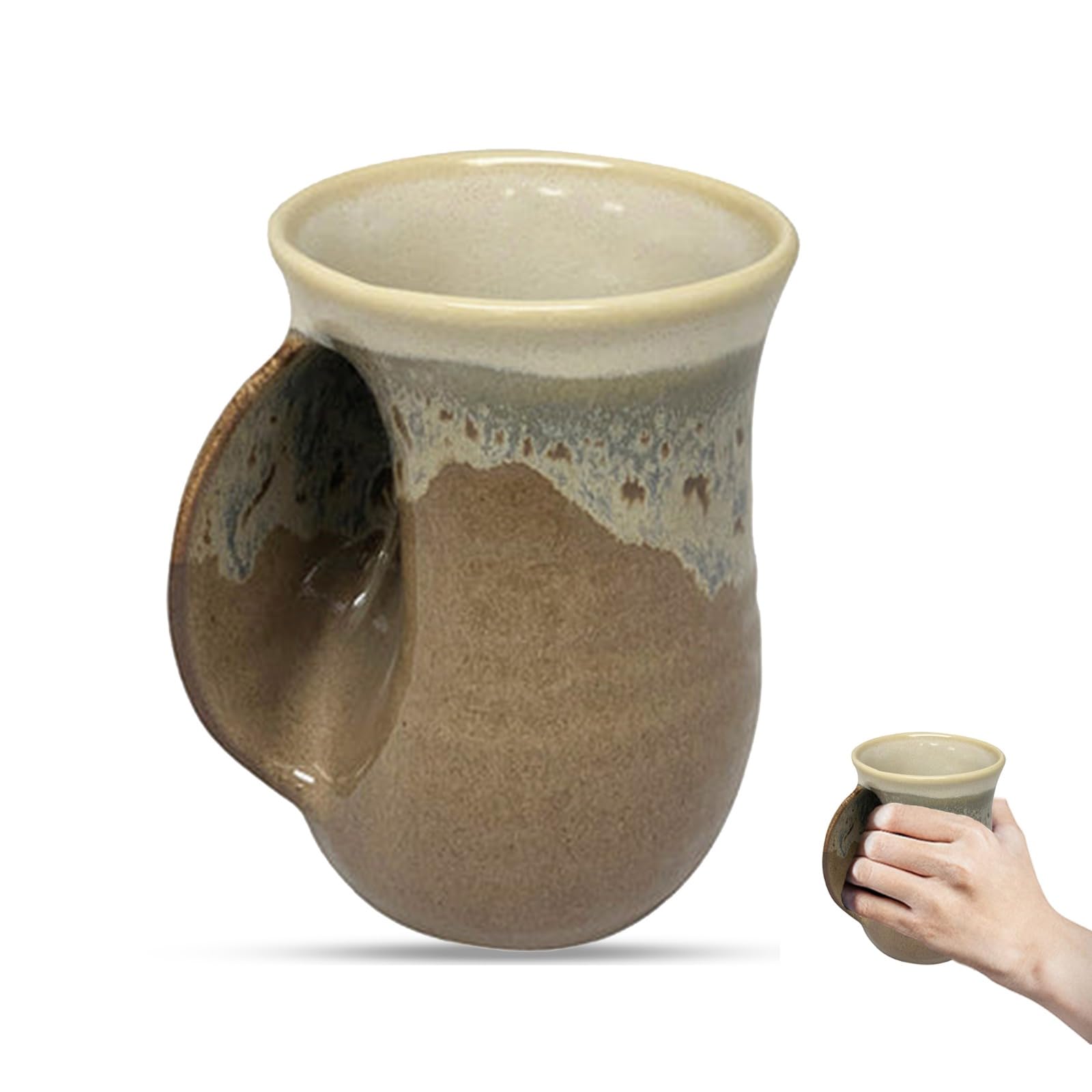 Clay in Motion Hand Warmer Coffee Mug - Handmade Coffee Mug With Comfortable Handle Contoured Pocket Hand Warming Ceramic Coffee