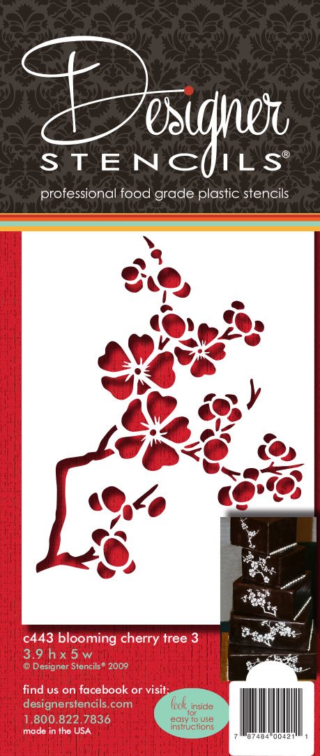 Designer Stencils Blooming Cherry Tree Tier 3 Cake Stencil, Beige/Semi-Transparent