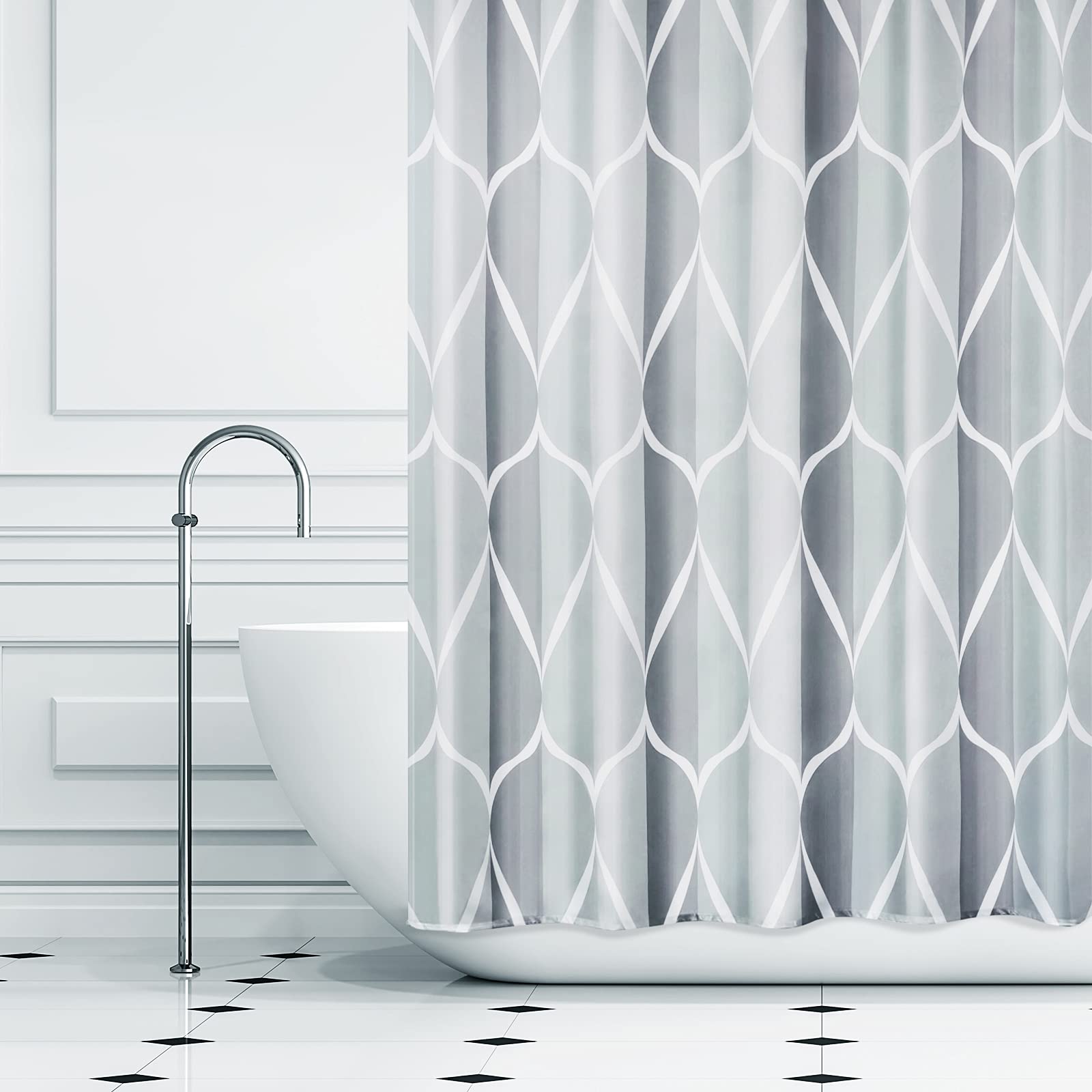 Gelbchu Grey Fabric Geometric Shower Curtain W 60 x H 72 Waterproof Design and Polyester  Quick-Drying  Weighted Hem  Stall Size Shower Curtains Set for Bathroom  Durable and Washable with 10 Hooks