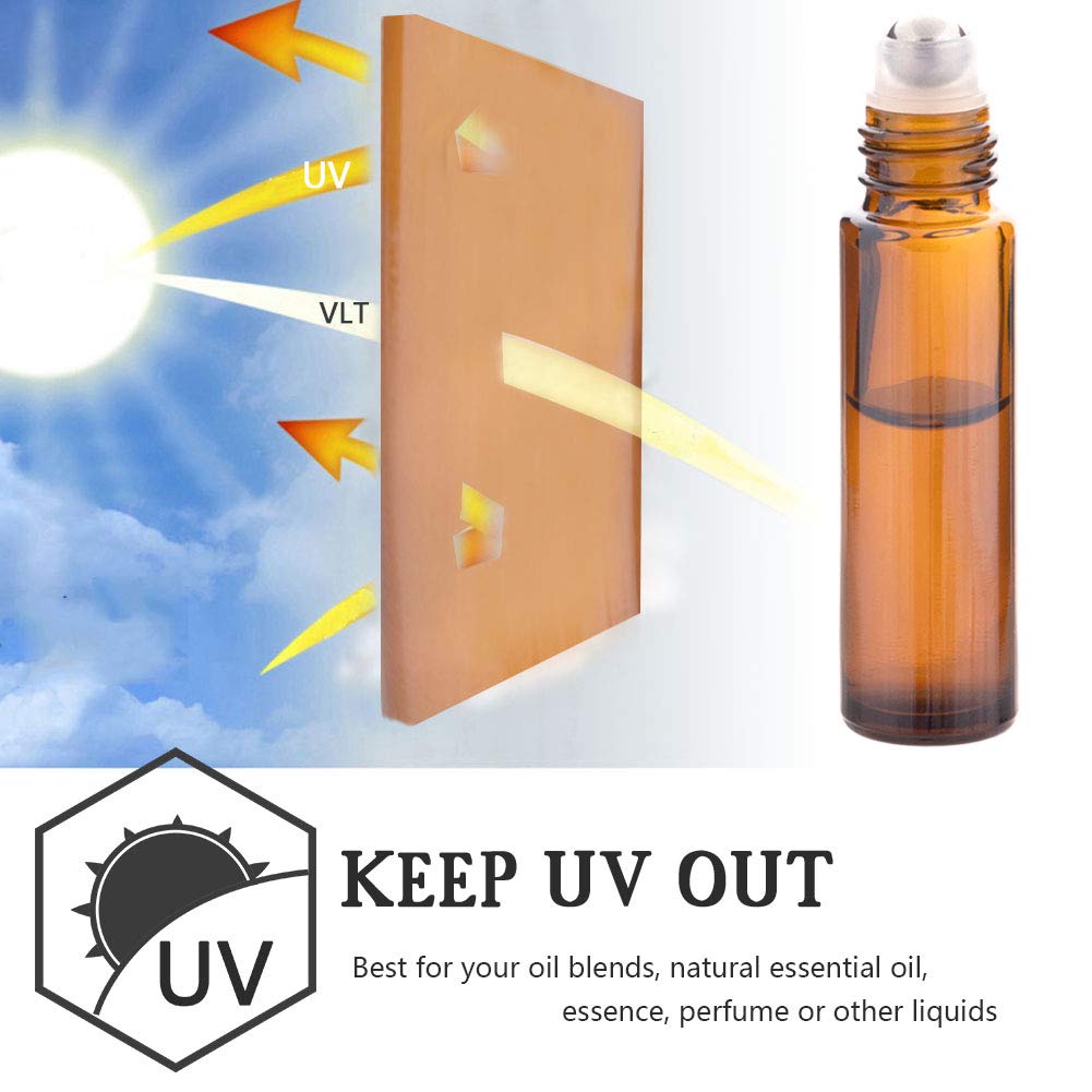 12 Pack 10Ml Essential Oil Roller Bottles, With Stainless Steel Roller Balls, 10Ml Amber Glass Roll On Bottles For Essential Oil