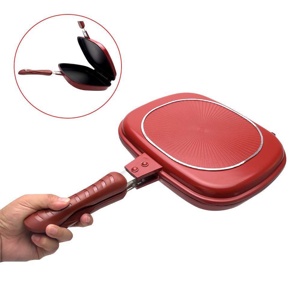 Square Double Sided Frying Pan, Kitchen Non-Stick Baking Pancake Pan Omelette Trays, Indoor/Outdoor Camping Sandwich Toaster Gri