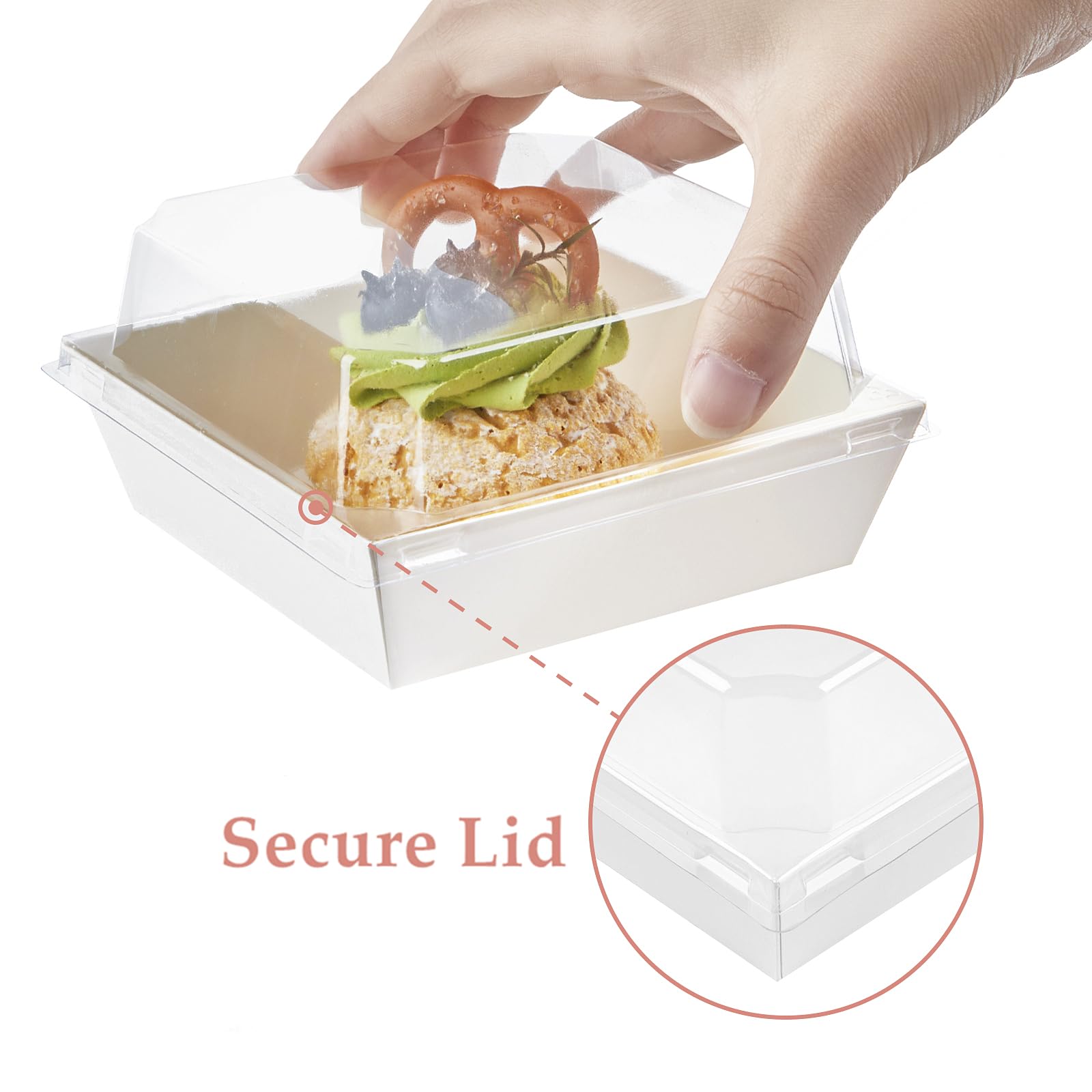 Ocmoiy 50 Pack Small Charcuterie Boxes With Clear Lids 4X4 Inch, To Go Disposable Paper Food Containers Bakery Treat Boxes For D