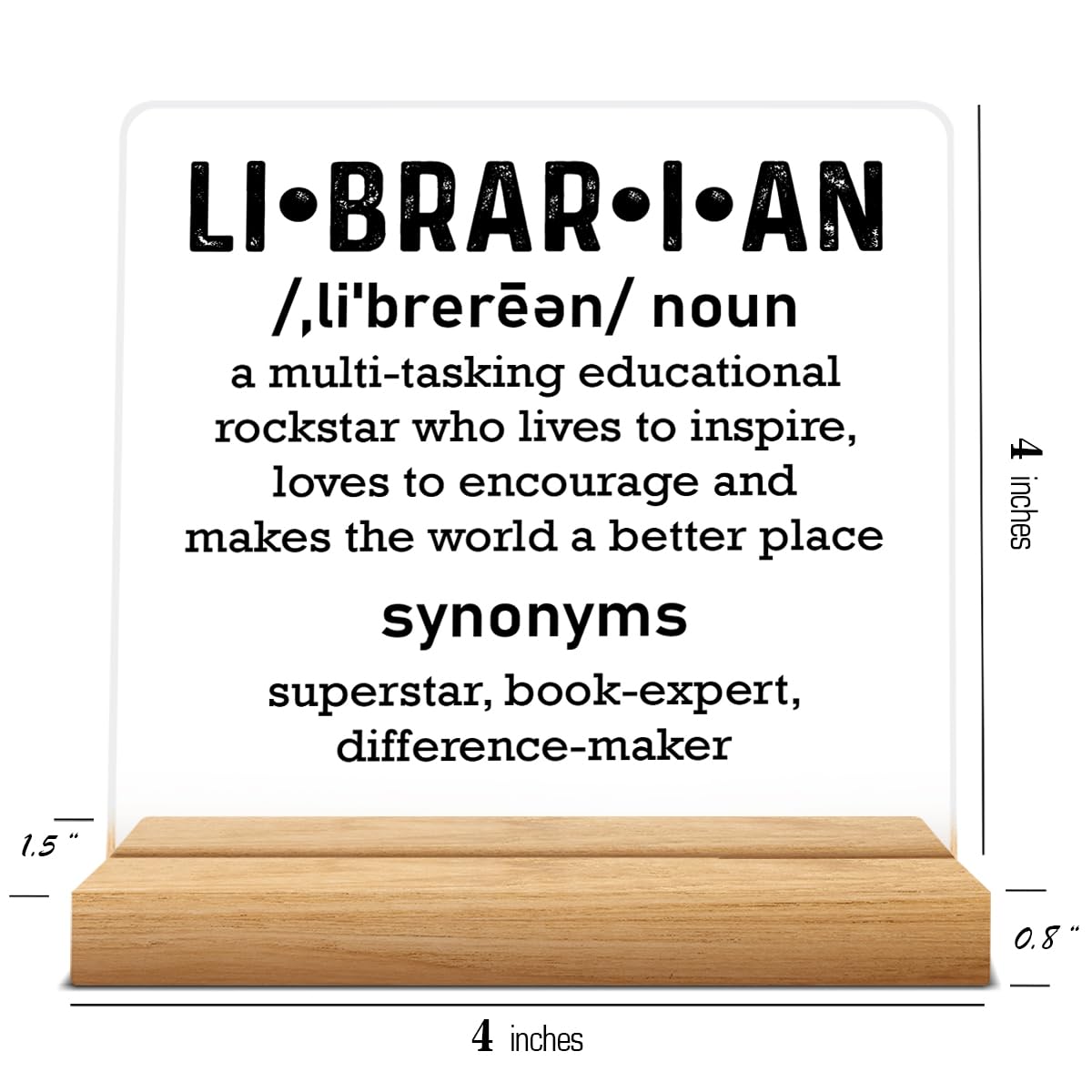 Librarian Gifts for Women Men, Birthday Gifts for Book Lover Bookworm, Librarian Definition Acrylic Desk Sign Decor