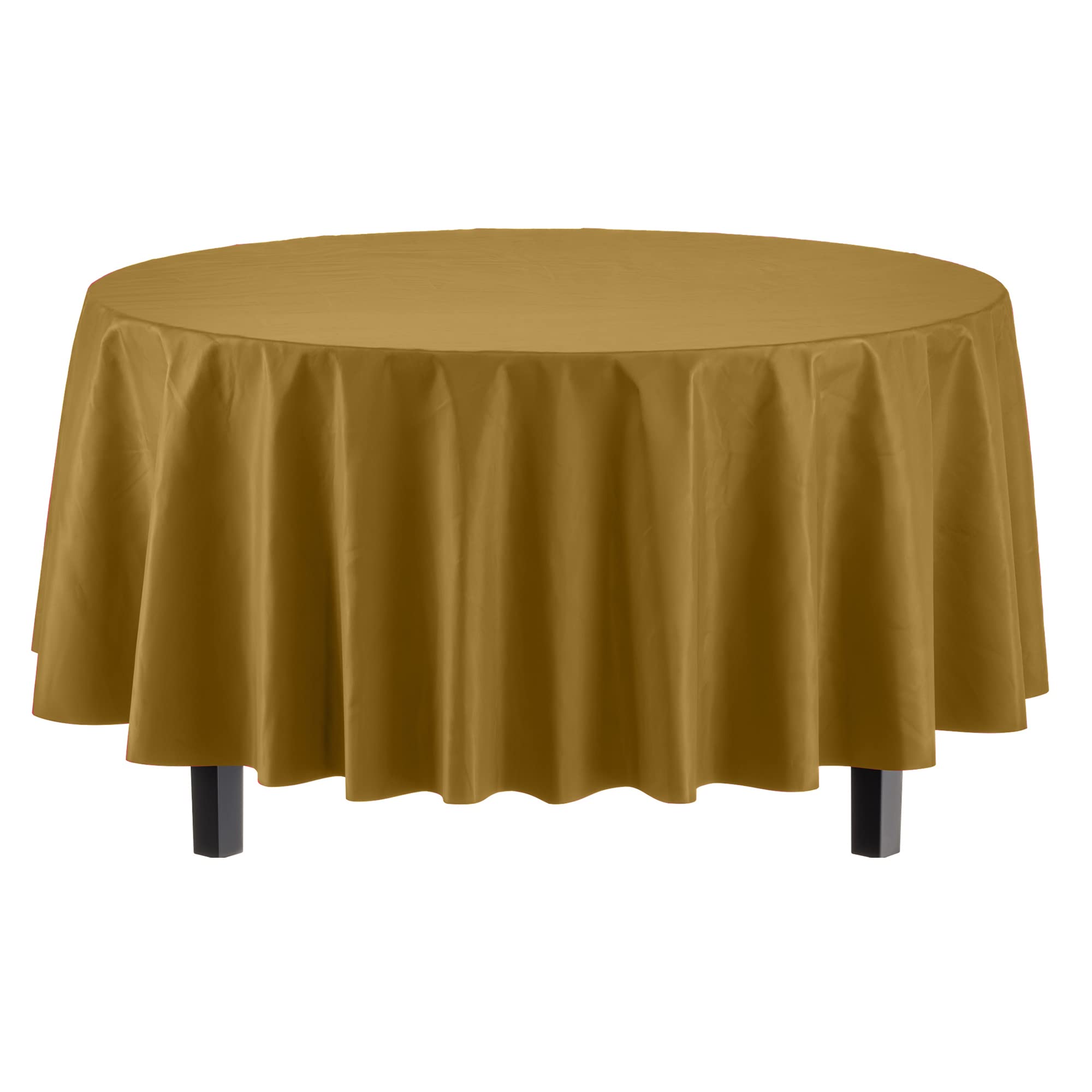 Exquisite 6-Pack Premium Plastic Tablecloth 84In. Round Plastic Table Cover - Gold