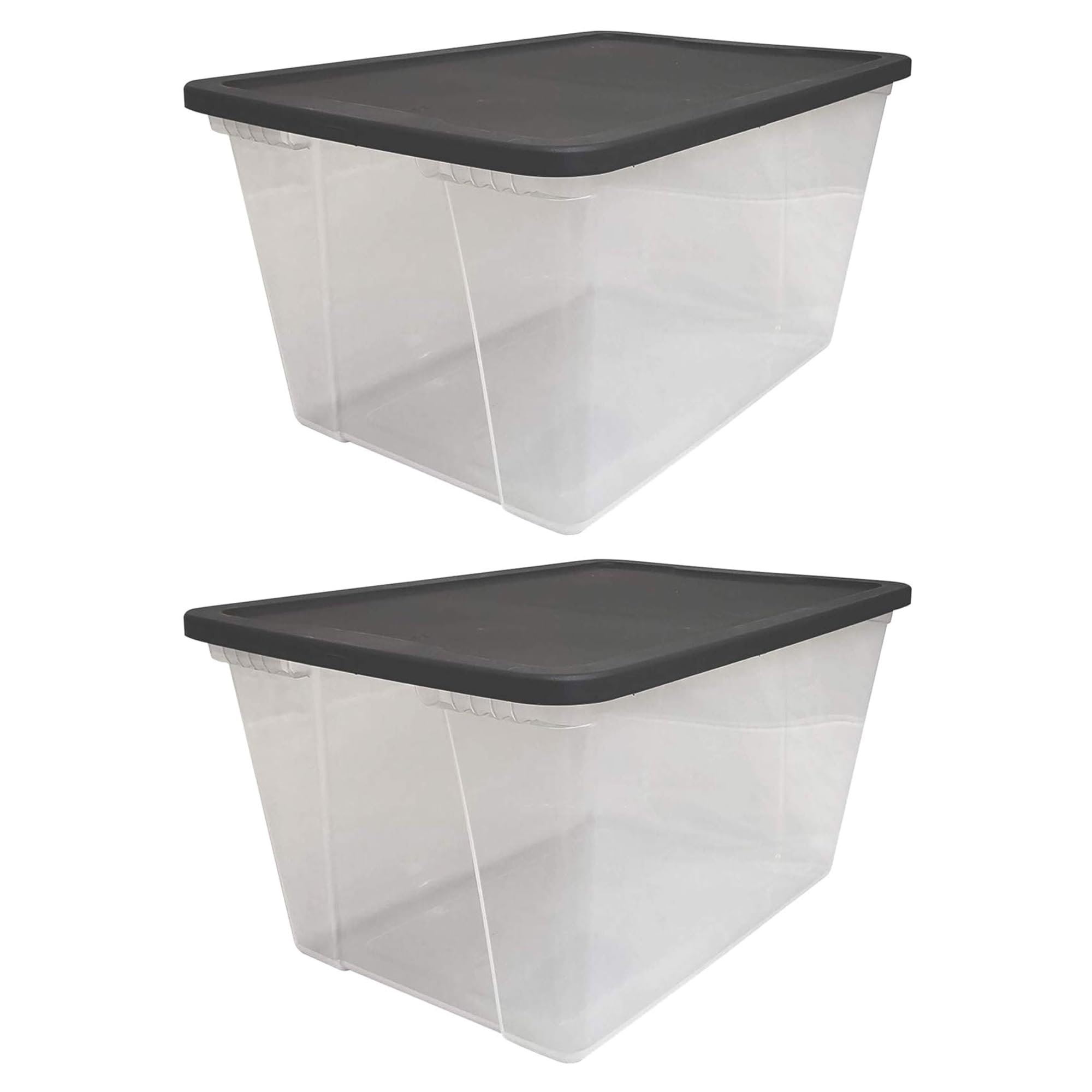 Homz 2 Pack Storage Bins, Clear Plastic Organizing Containers W/Gray Lids, 56 Quart