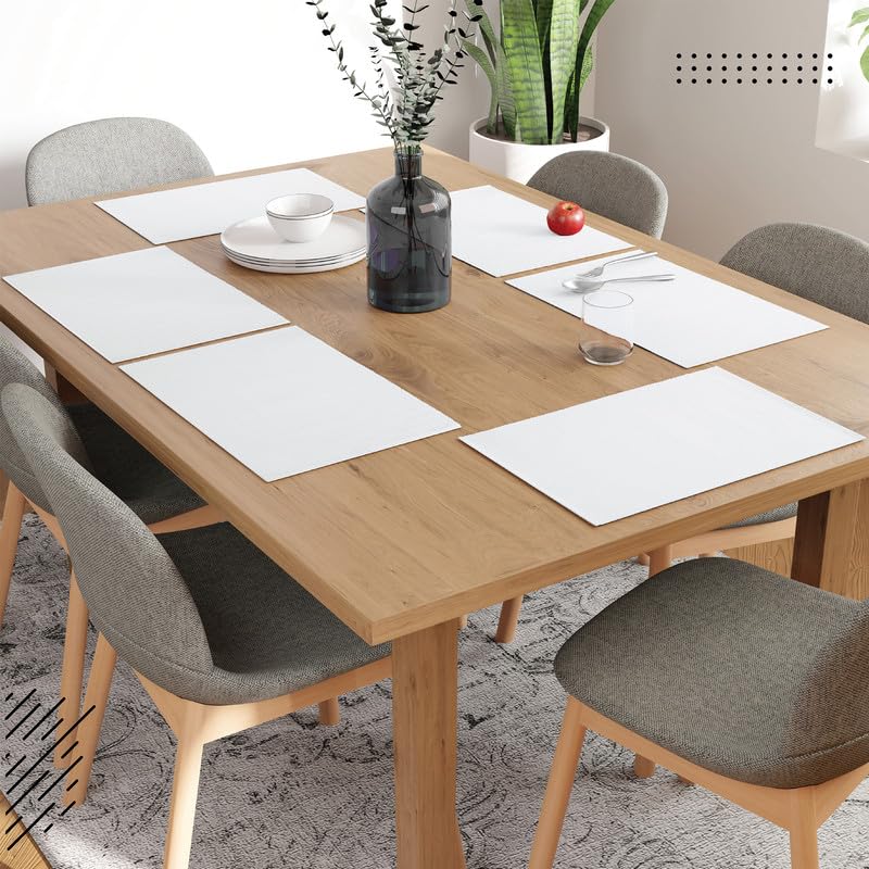 Encasa Ribbed Table Placemats (Set Of 6) - Solid Off White | 19''X13'' | Over 20 Modern Colors & Woven Designs - Washable Cloth