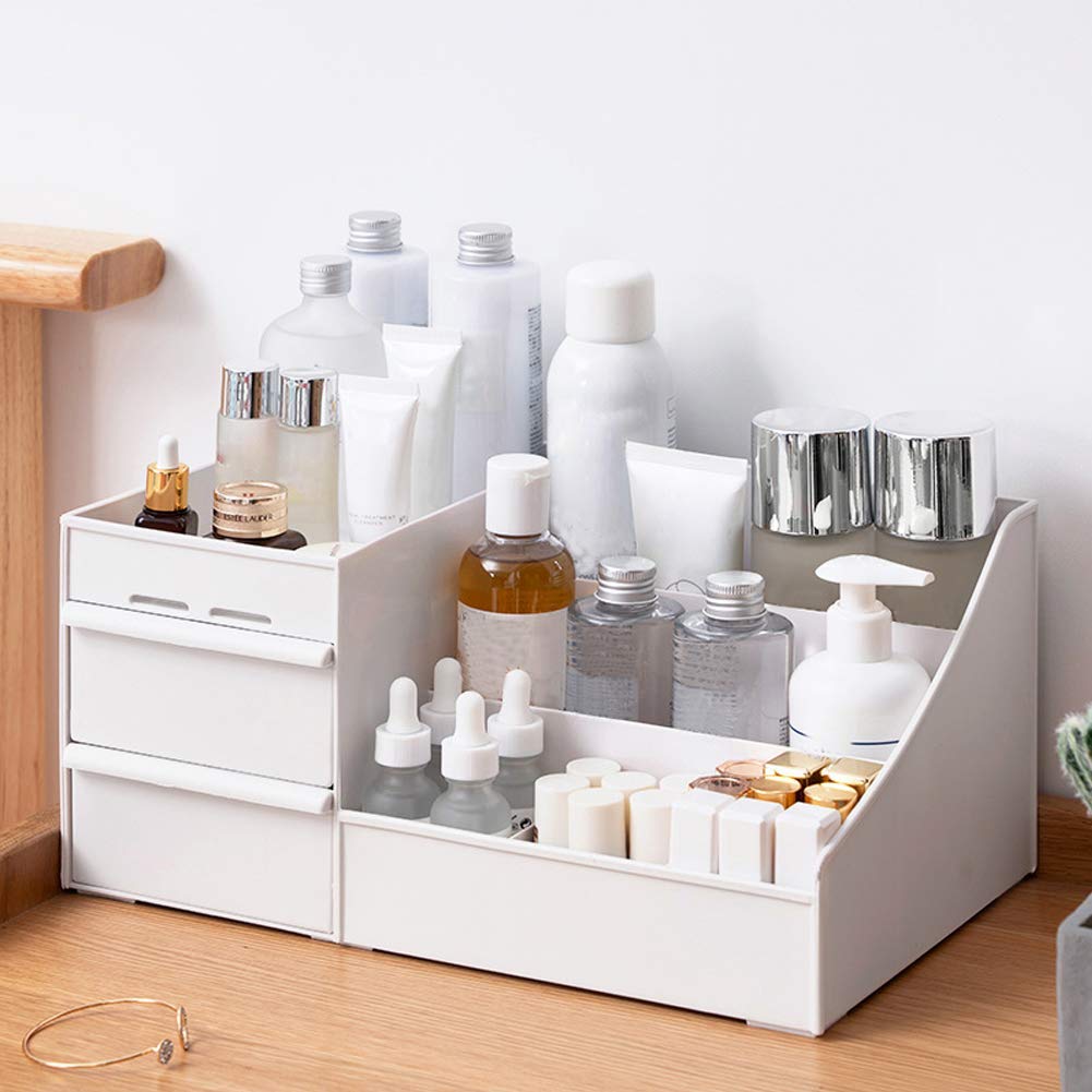 Ebofab Makeup Desk Organizer With Drawers Plastic Case Holder Skin Care Products For Dressing Table