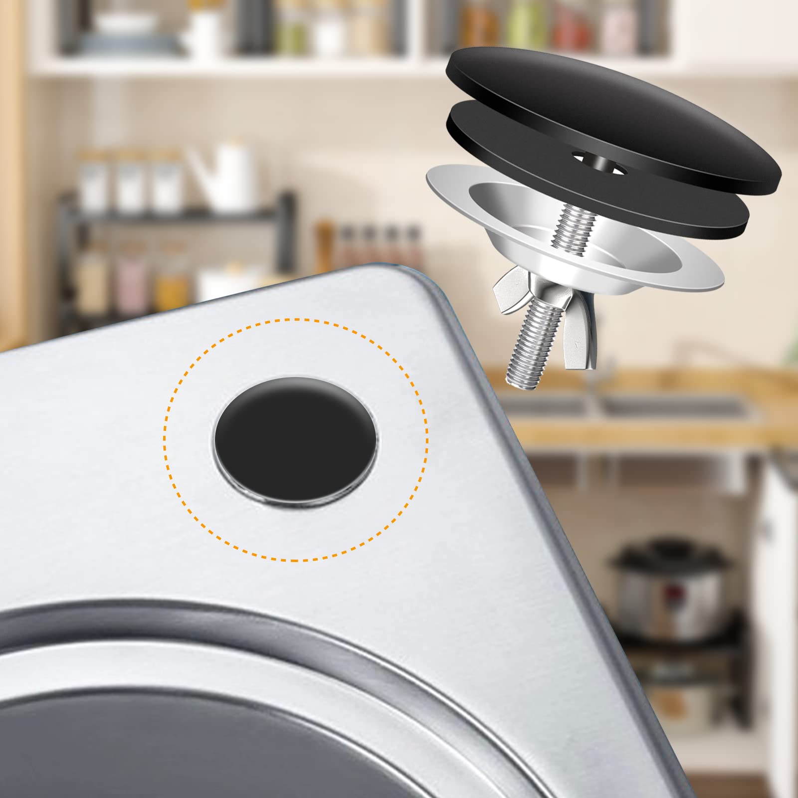 Kibbeh 2 Pcs Sink Hole Cover For Kitchen Stainless Steel Faucet Hole Cover,Sink Plug Stopper Kitchen,Blanking Metal Plug(Black)