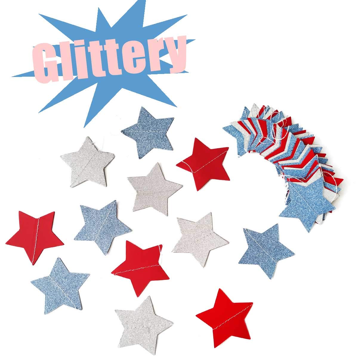 6 Pack Patriotic Star Streamers Garland Red White Blue Bunting Banner Paper Hanging Decorations for 4th of July American Indepen