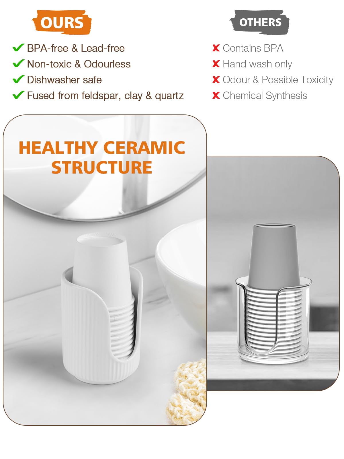 Abruty Bathroom Cup Dispenser, 3Oz-4Oz Ceramic Paper Cup Holder, Small Countertop Mouthwash Dixie Cups Accessories, For Vanity C