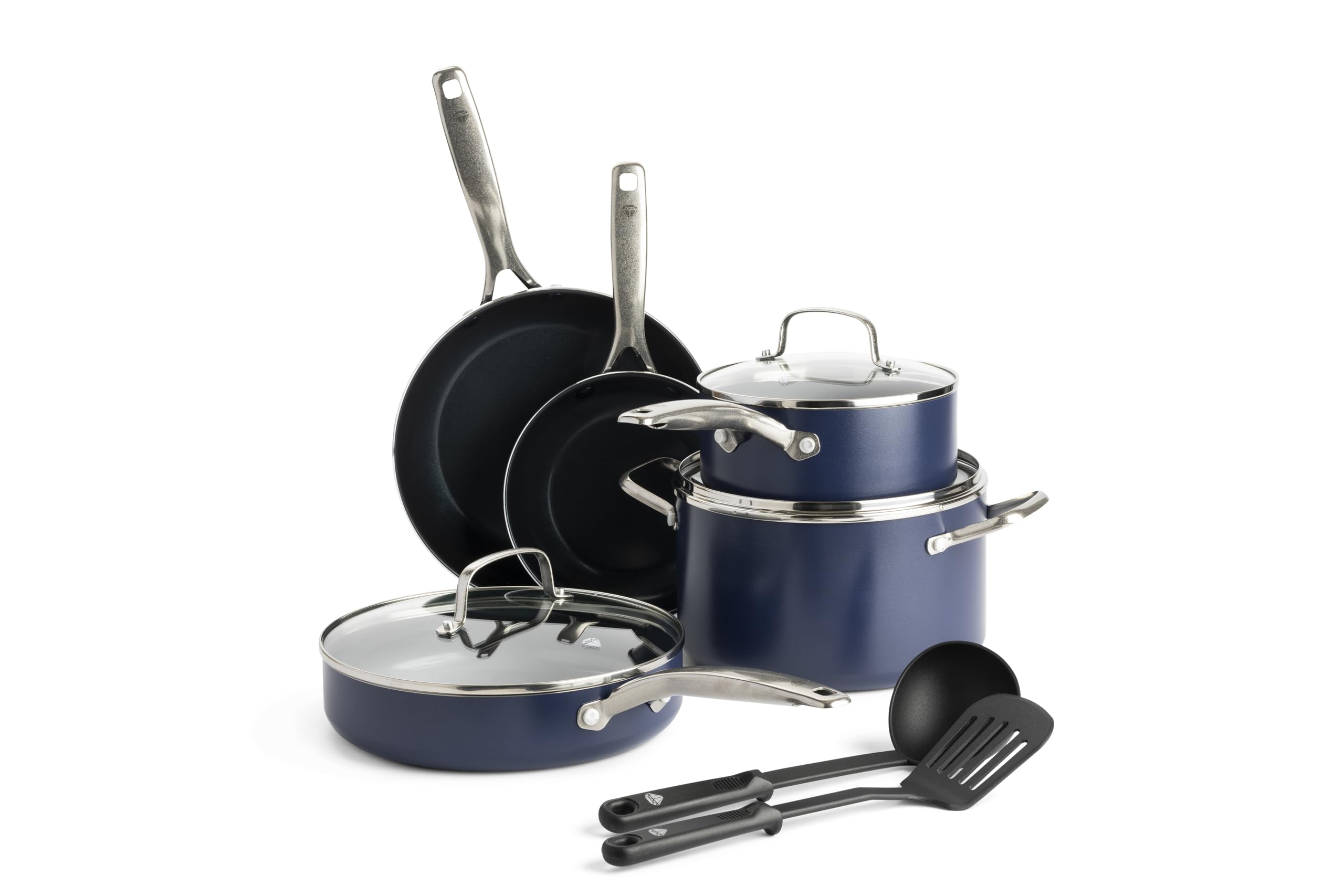 Blue Diamond Cookware 10 Piece Cookware Pots and Pans Set, Diamond Infused Healthy Ceramic Nonstick, PFAS and PFOA-Free, Dishwas