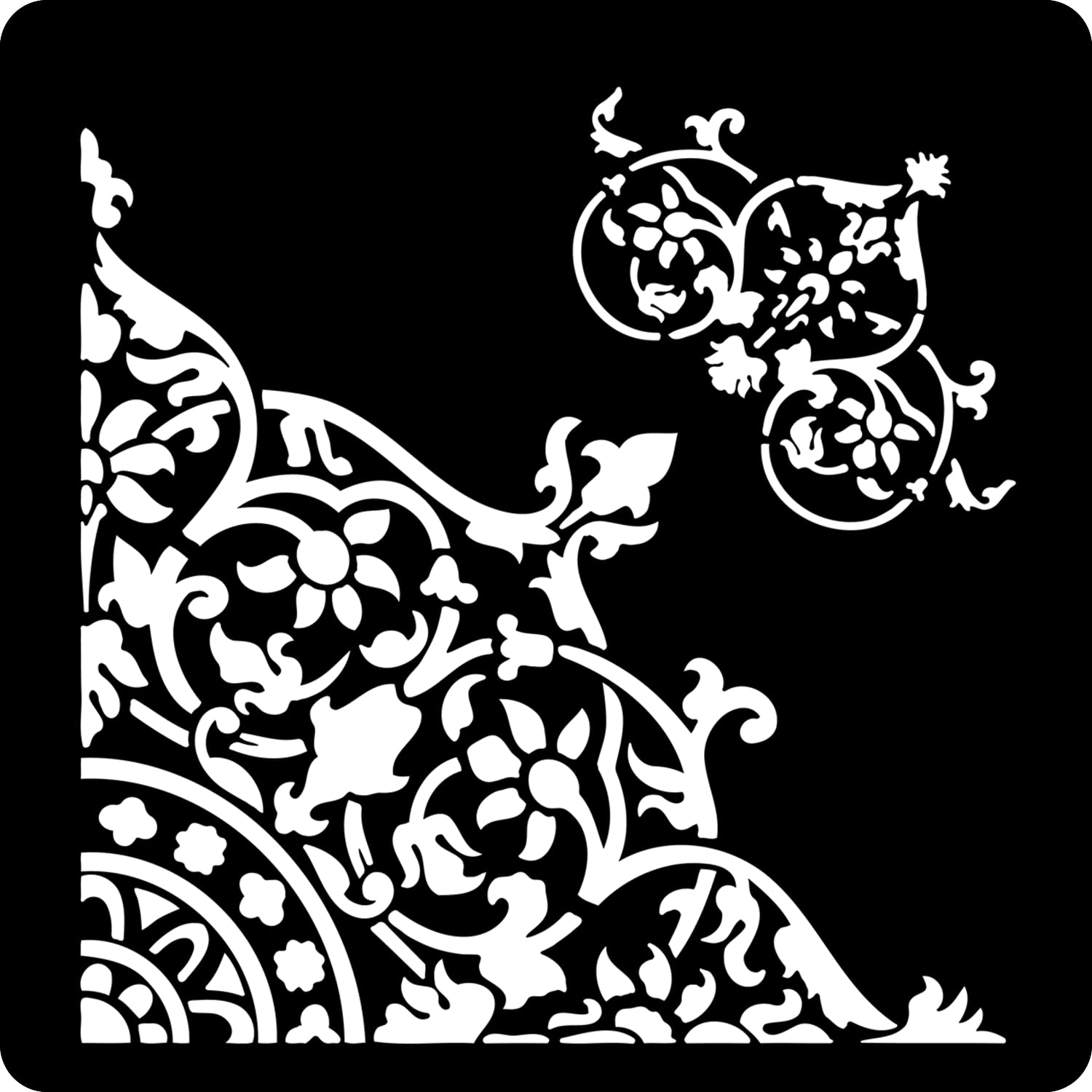 Kachi Pencil Corner Art Floral Design Craft Stencil for Painting Art Big Size 12x12 inch Reusable Stencil for Painting, Fabric, 