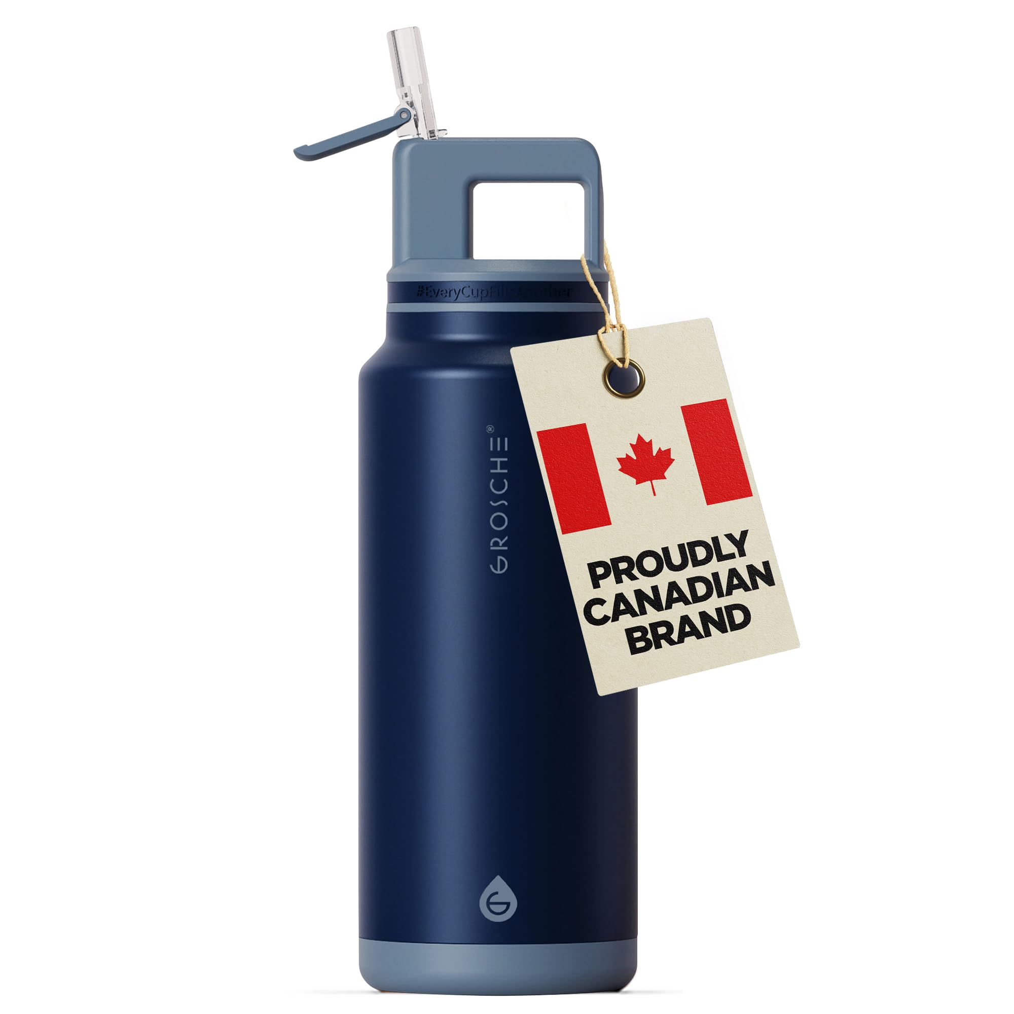 GROSCHE Alpine Flip N Sip Insulated Bottle with Straw, Mountain Blue, 40 oz