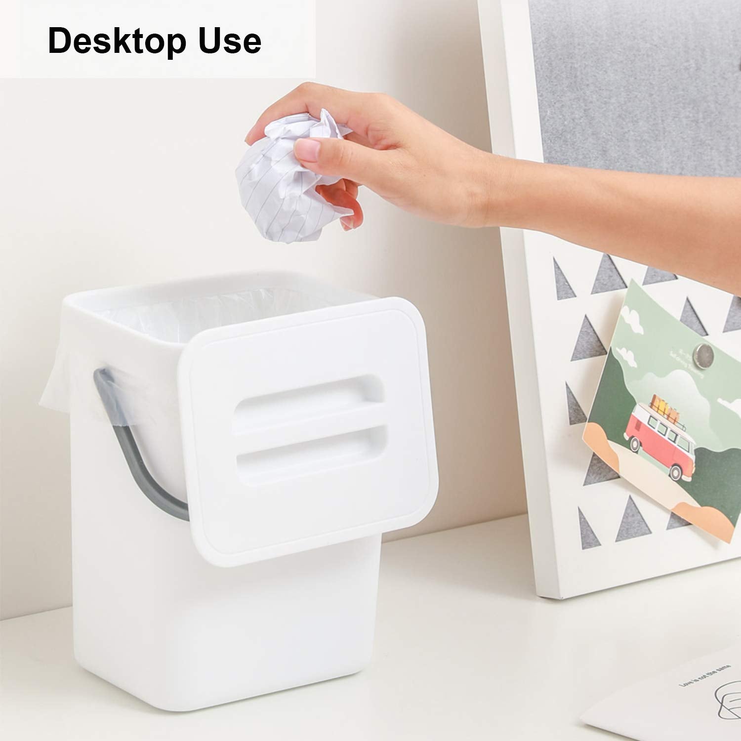 Lalastar Mini Desktop Trash Can With Lid, Small Countertop Garbage Can, Plastic Tiny Tabletop Wastebasket For Office/Kitchen/Cof