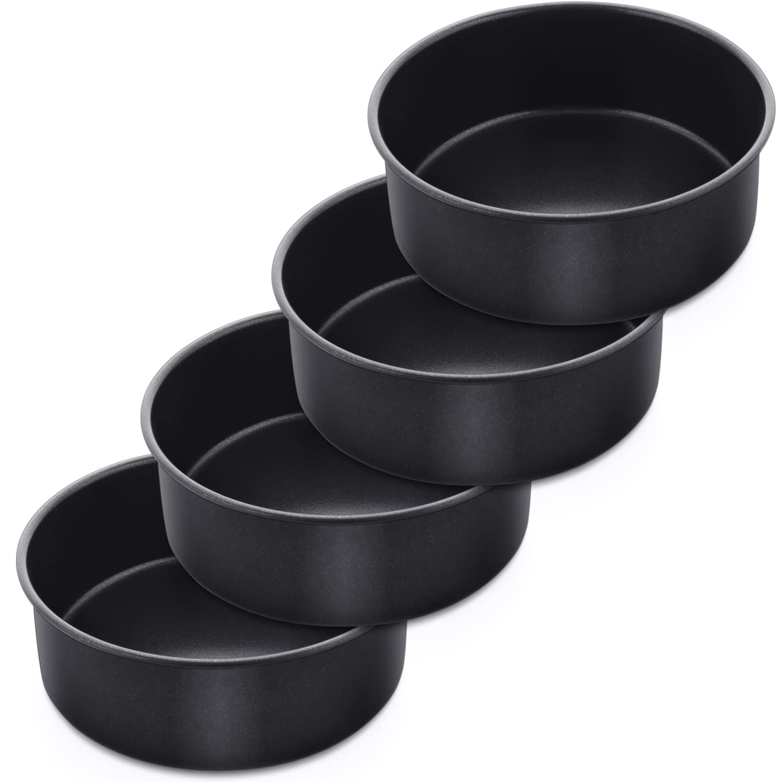 P&P Chef 6 Inch Cake Pans, Non-Stick Round Baking Pan Bakeware Set Of 4 For Layered Cakes, Non-Toxic, Stainless Steel Core & Lea