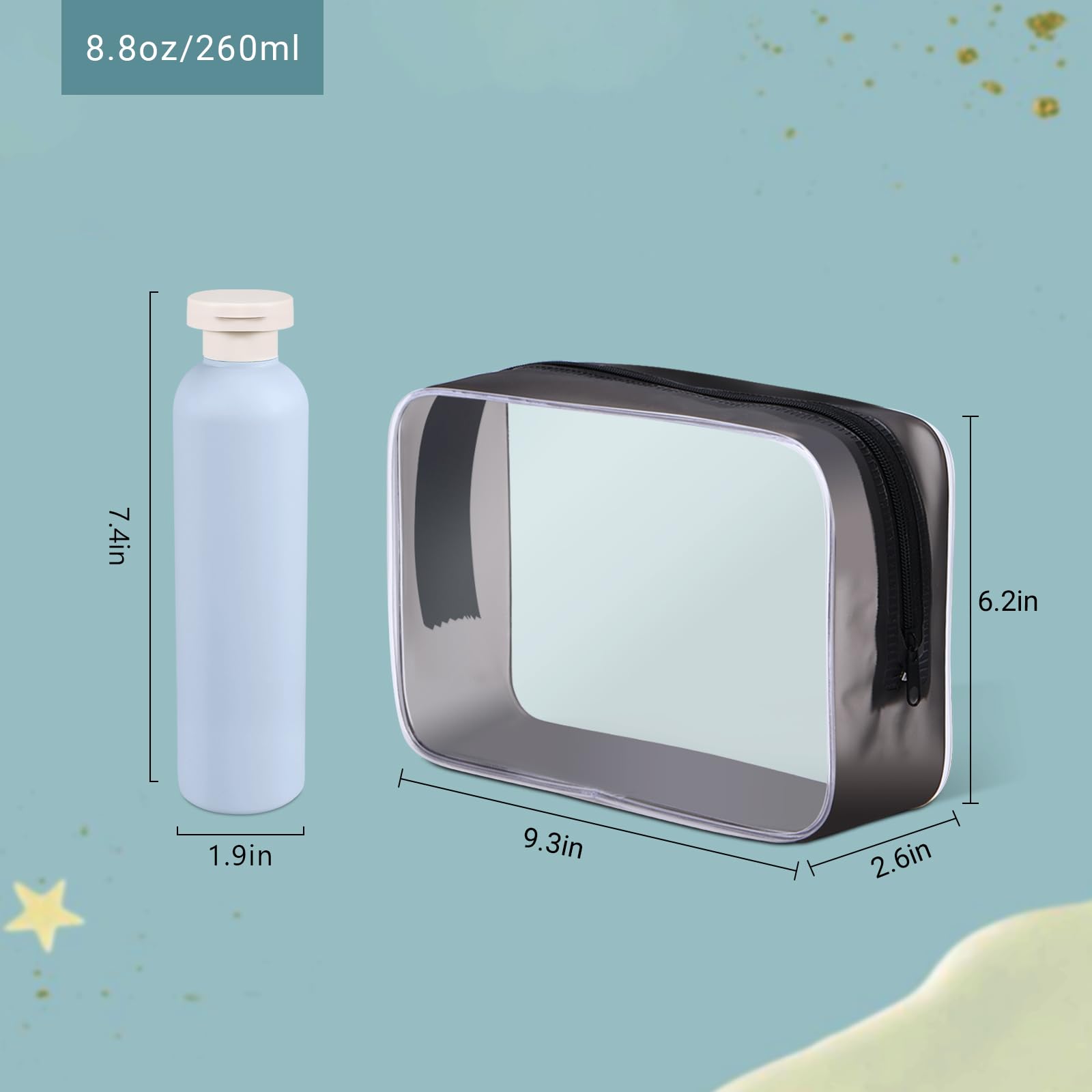 Asevat 8.8 Oz Plastic Travel Refillable Shampoo Bottles, Plastic Empty Plastic Squeeze Bottles With Flip Cap, Travel Containers