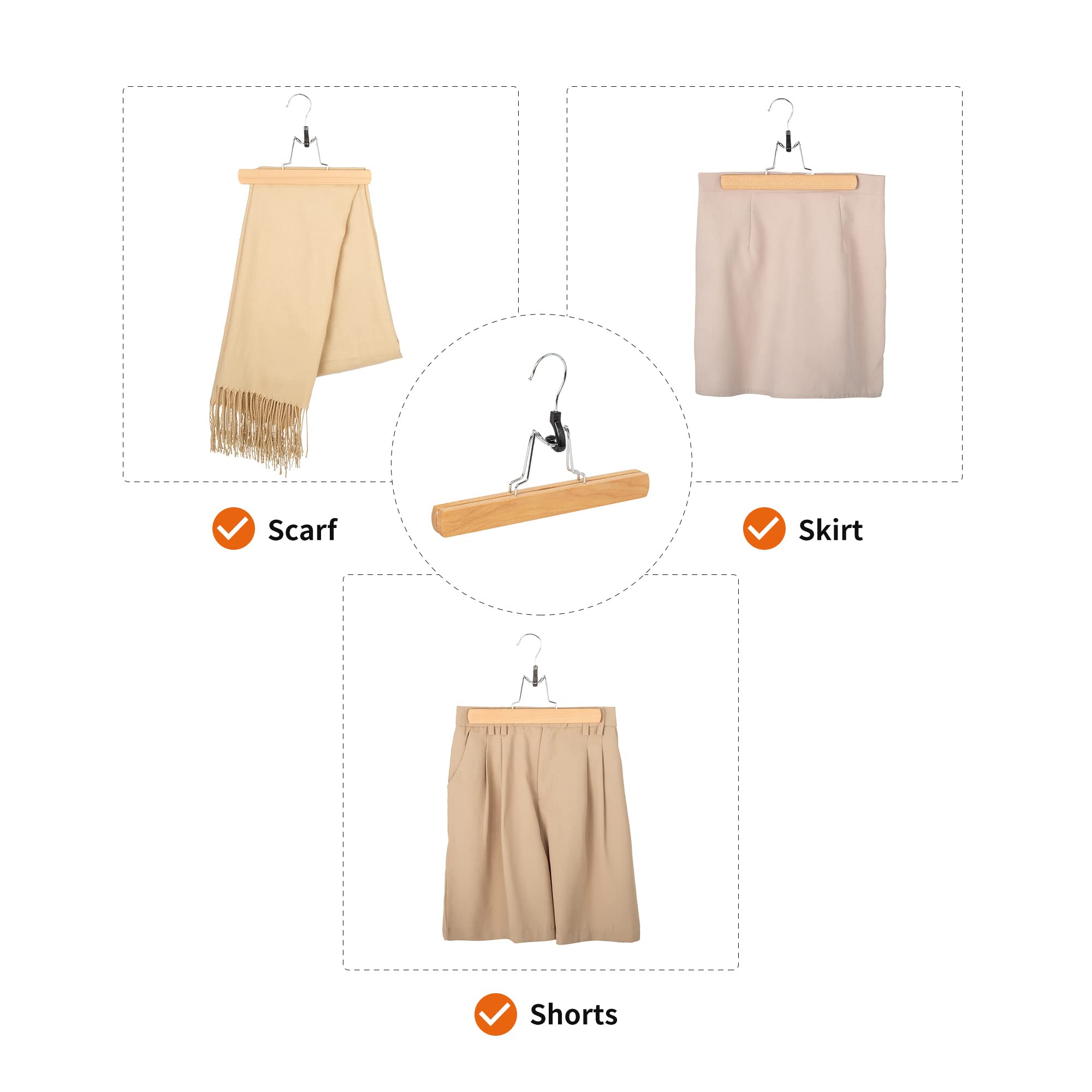 Amazon Basics Wooden Pants Hangers - Natural, 10-Pack