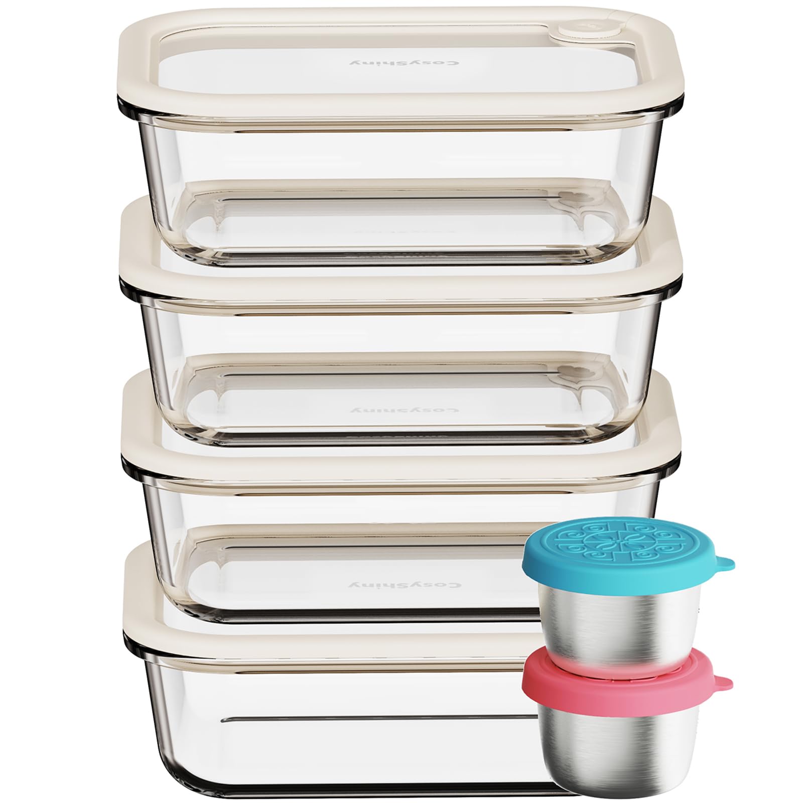 COSYSHINY Glass Food Storage Containers with Silicone Glass Lids, Stainless Steel Salad Dressing Containers, Microwavesafe Leak