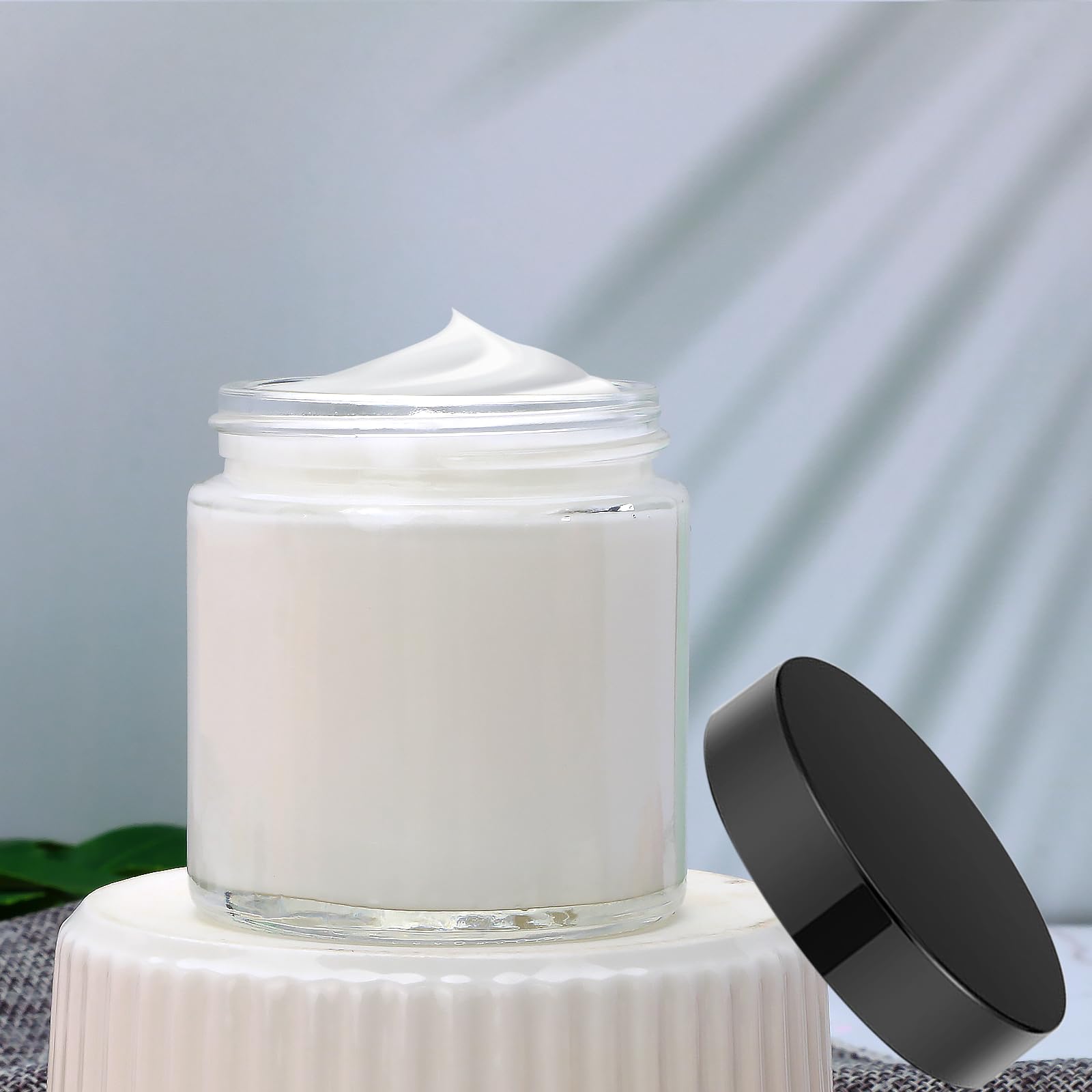 4Oz Glass Clear Cosmetic Jars With Black Lids,Empty Small Glass Jars With Inner Liners,Round Travel Sample Container For Cream,L