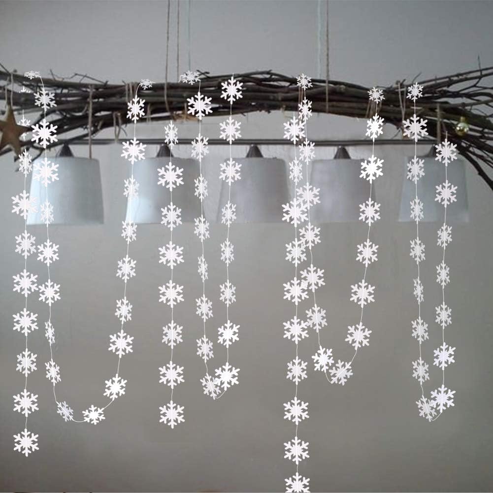Cheerland Pearl White Icy Snowflake Garland Kit Hanging Christmas Decorations Snowflakes Tree Decor Streamer Bunting Banner For