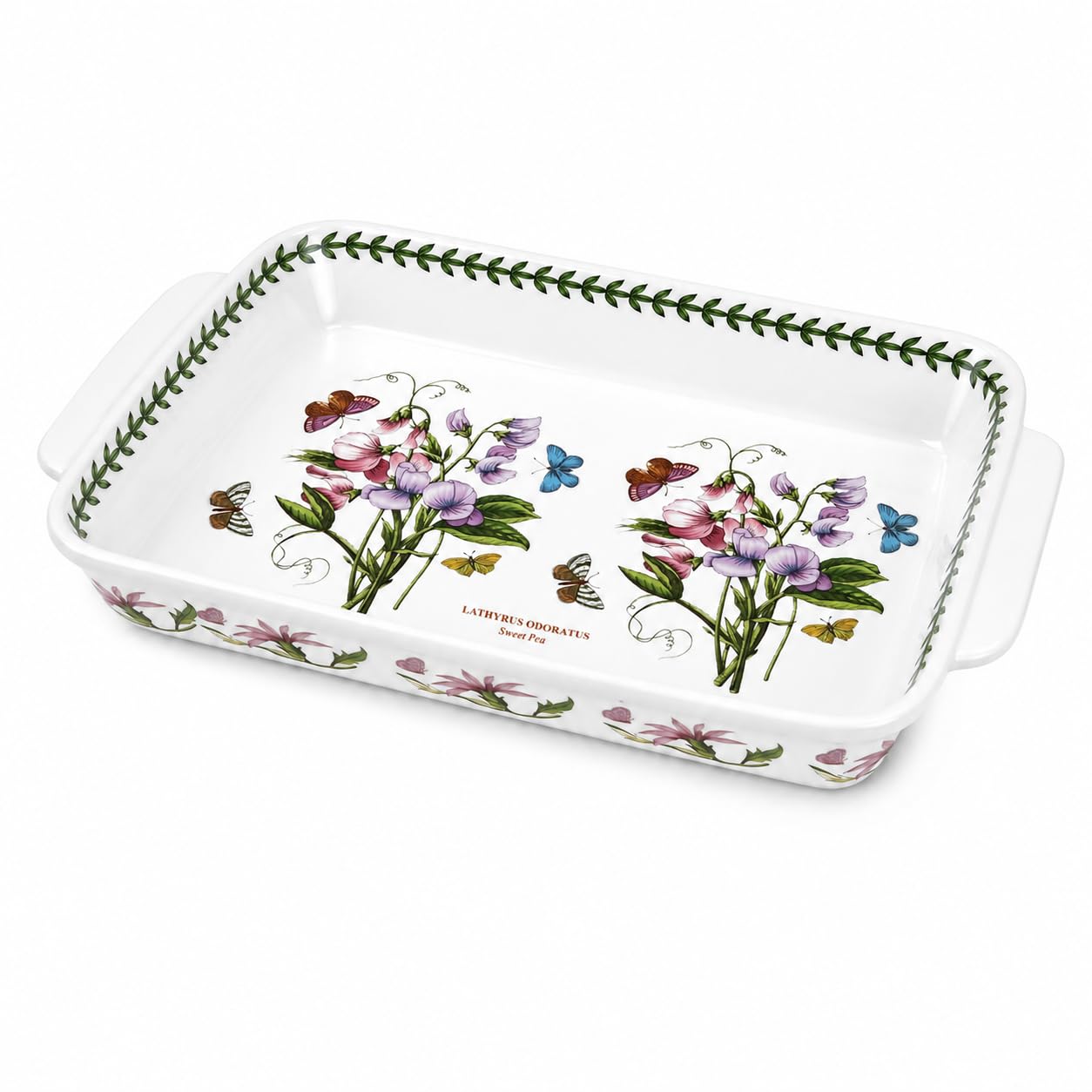 Portmeirion Botanic Garden Lasagna Dish (15x11)  Sweet Pea Motif, Porcelain Bakeware with ChipResistant Glaze  Oven, Microw