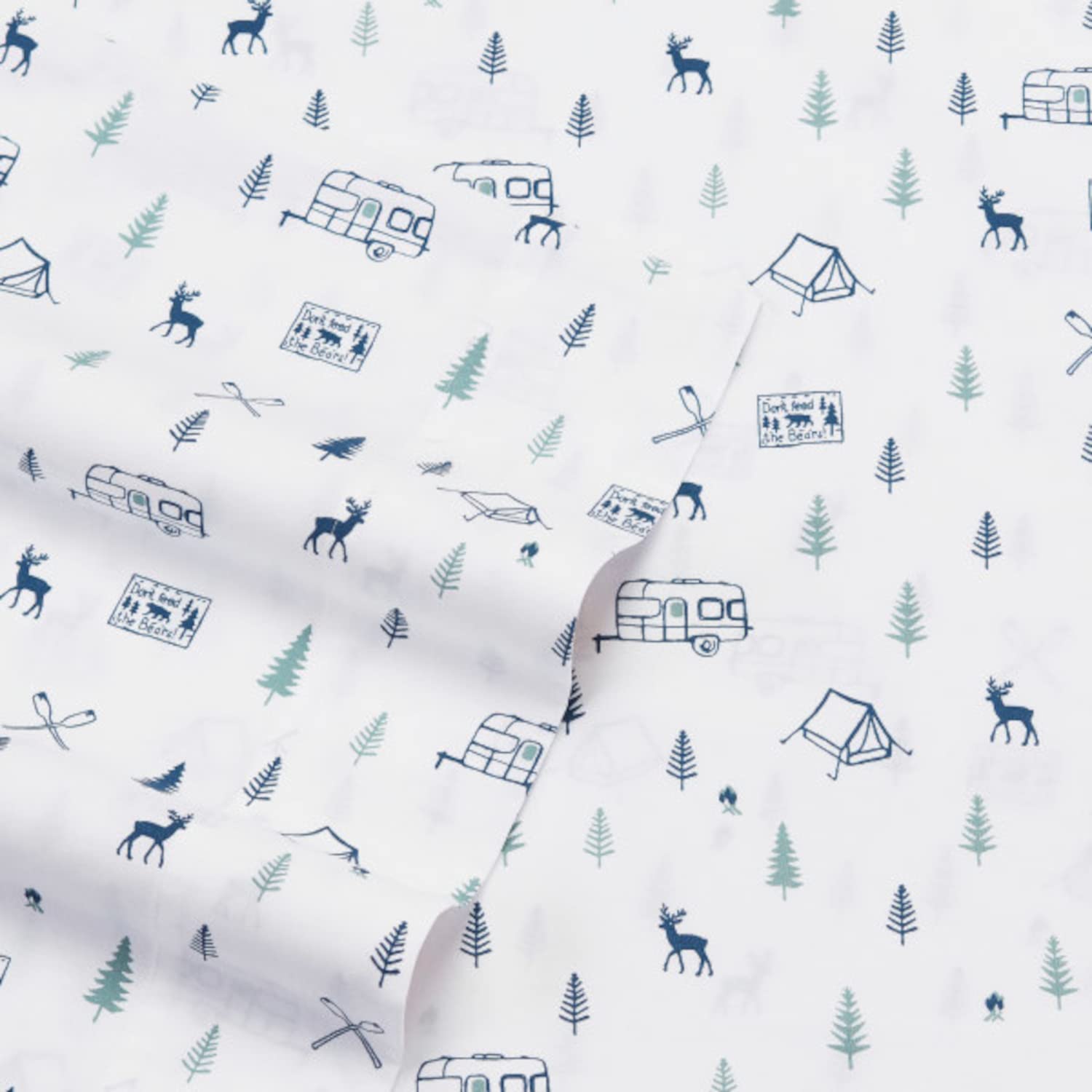 Eddie Bauer - Full Sheets, Cotton Percale Bedding Set, Crisp  Cool Home Decor (Campout Dark Blue, Full)