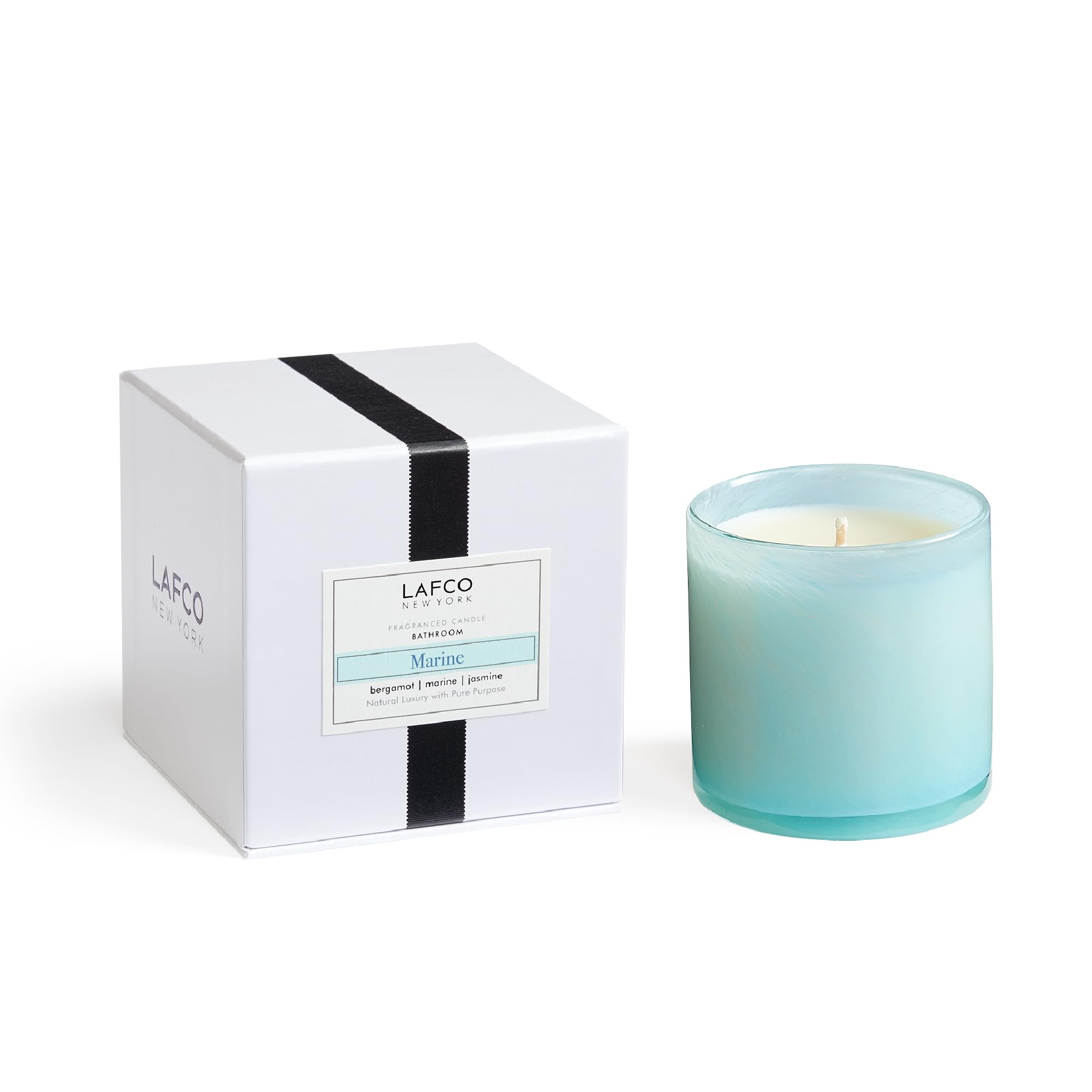 LAFCO New York Classic Candle, Marine - 6.5 oz - 50-Hour Burn Time - Reusable, Hand Blown Glass Vessel - Made in The USA