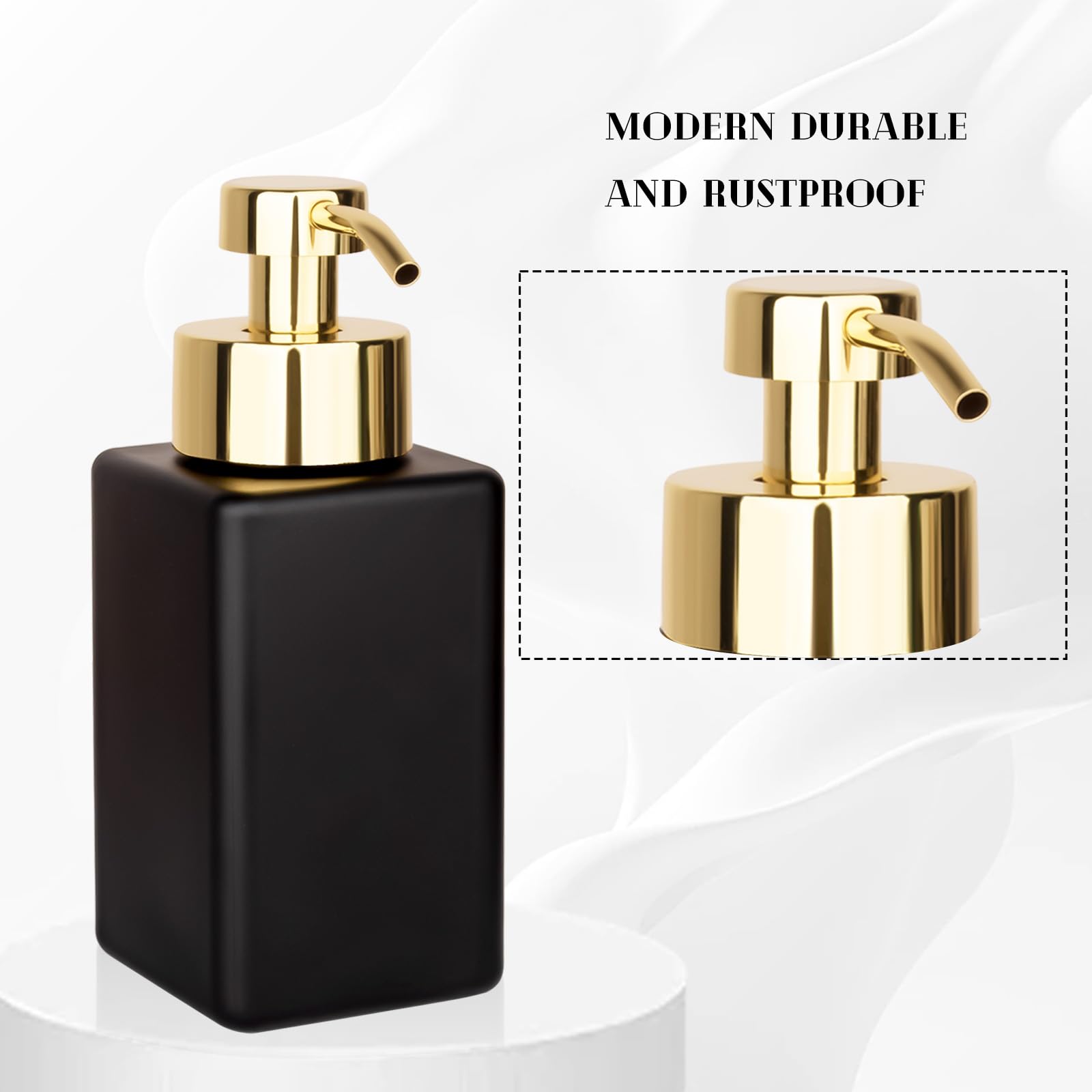 Foaming Soap Dispenser With Stainless Steel Pump, 12Oz Refillable Glass Liquid Dish Soap Bottles For Bathroom, Kitchen Sink, Hom