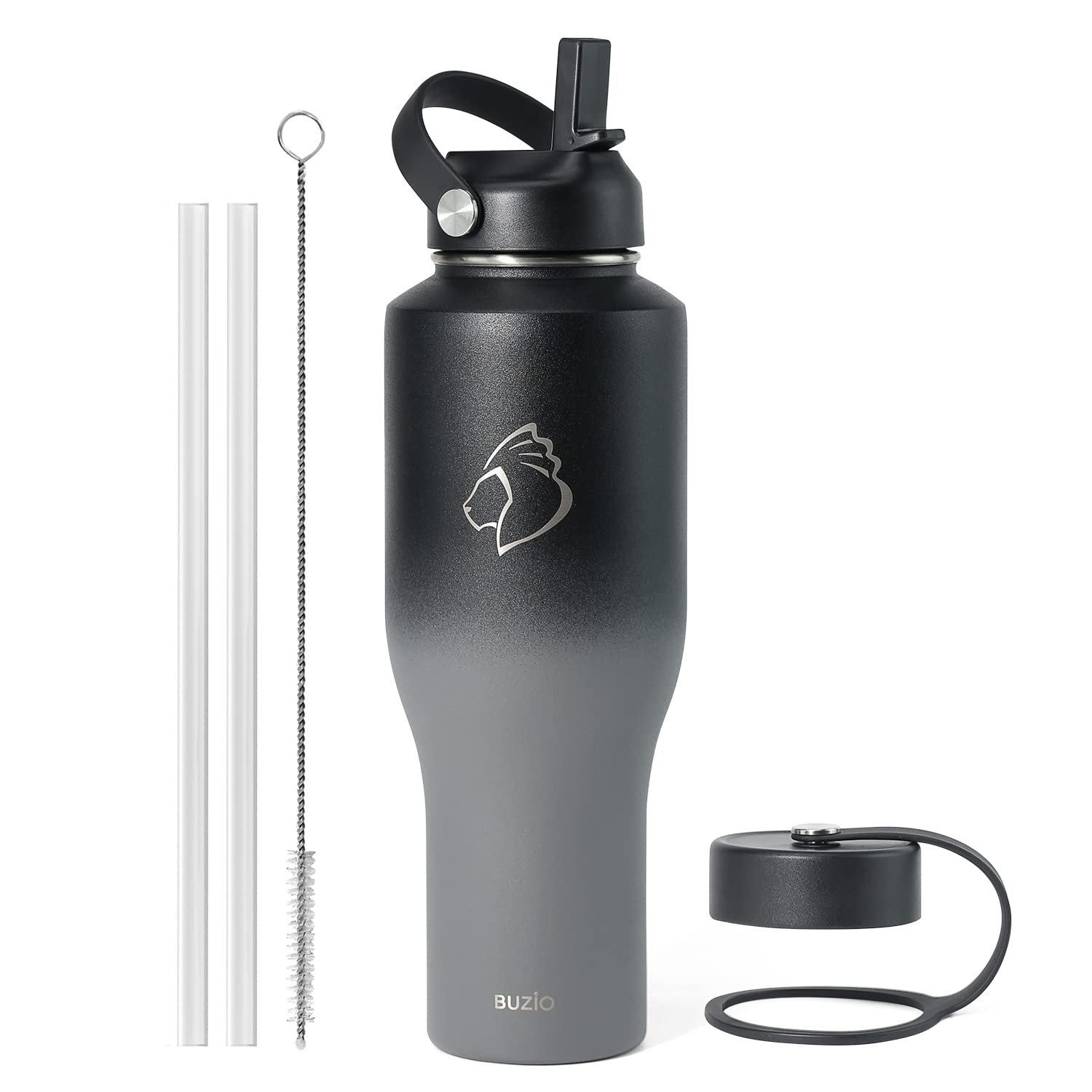 Buzio 40 Oz Insulated Water Bottle Tumbler With Straw And Lids (2 Lids), 40Oz Stainless Steel Water Bottles Fits In Any Car Cup