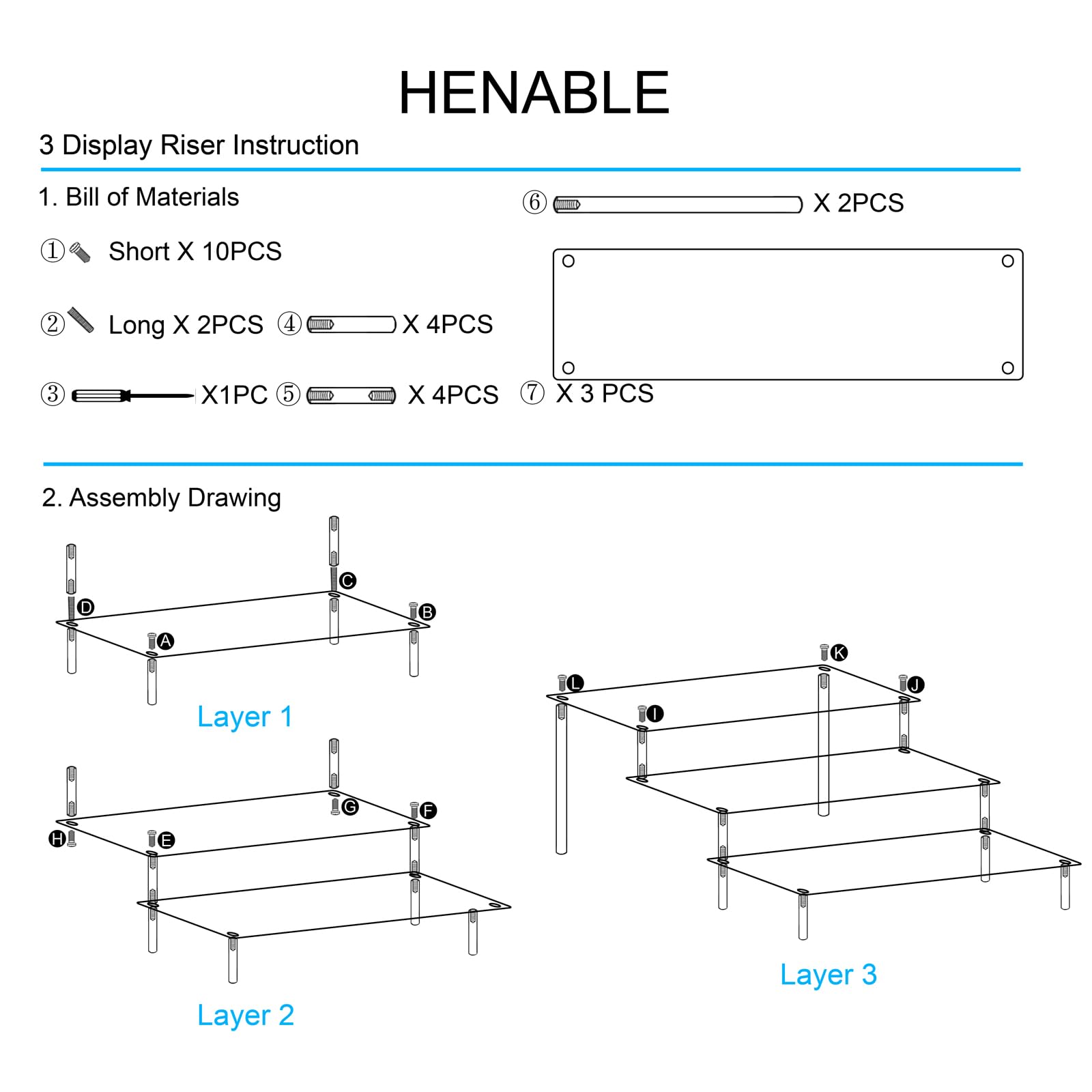 HENABLE 3 Tier Perfume Organizer Stand, Black Acrylic Risers Display Stands, Cologne Shelf Dessert Display for Party, Figure Sta